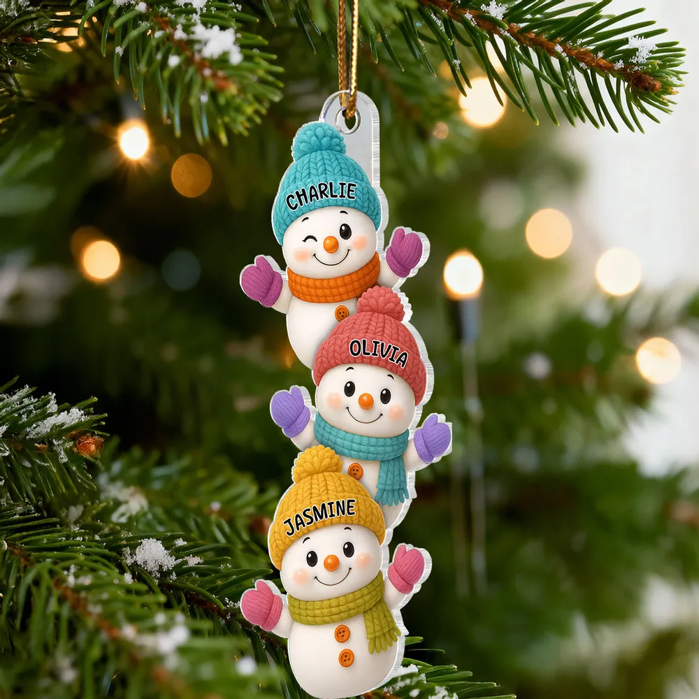 Personalized Acrylic Ornament with Stacked Snowmen Characters, Cute Family Christmas Decor, Unique Holiday Tree Gift - Image 5