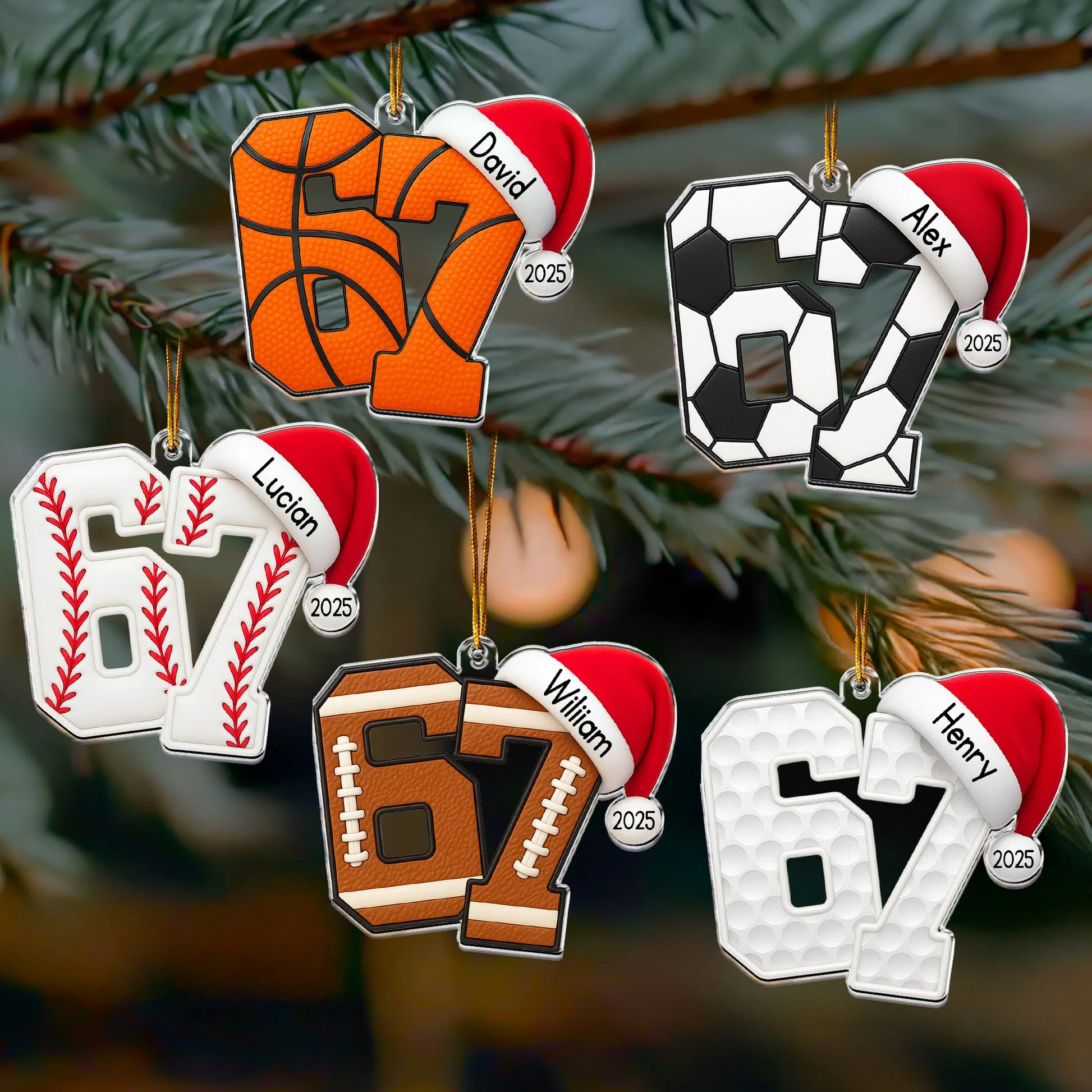 Custom Sports 67 Acrylic Ornament – Pick the Ball Pattern, Add Your Own Text, Fun Holiday Tree Decor & One-of-a-Kind Gift