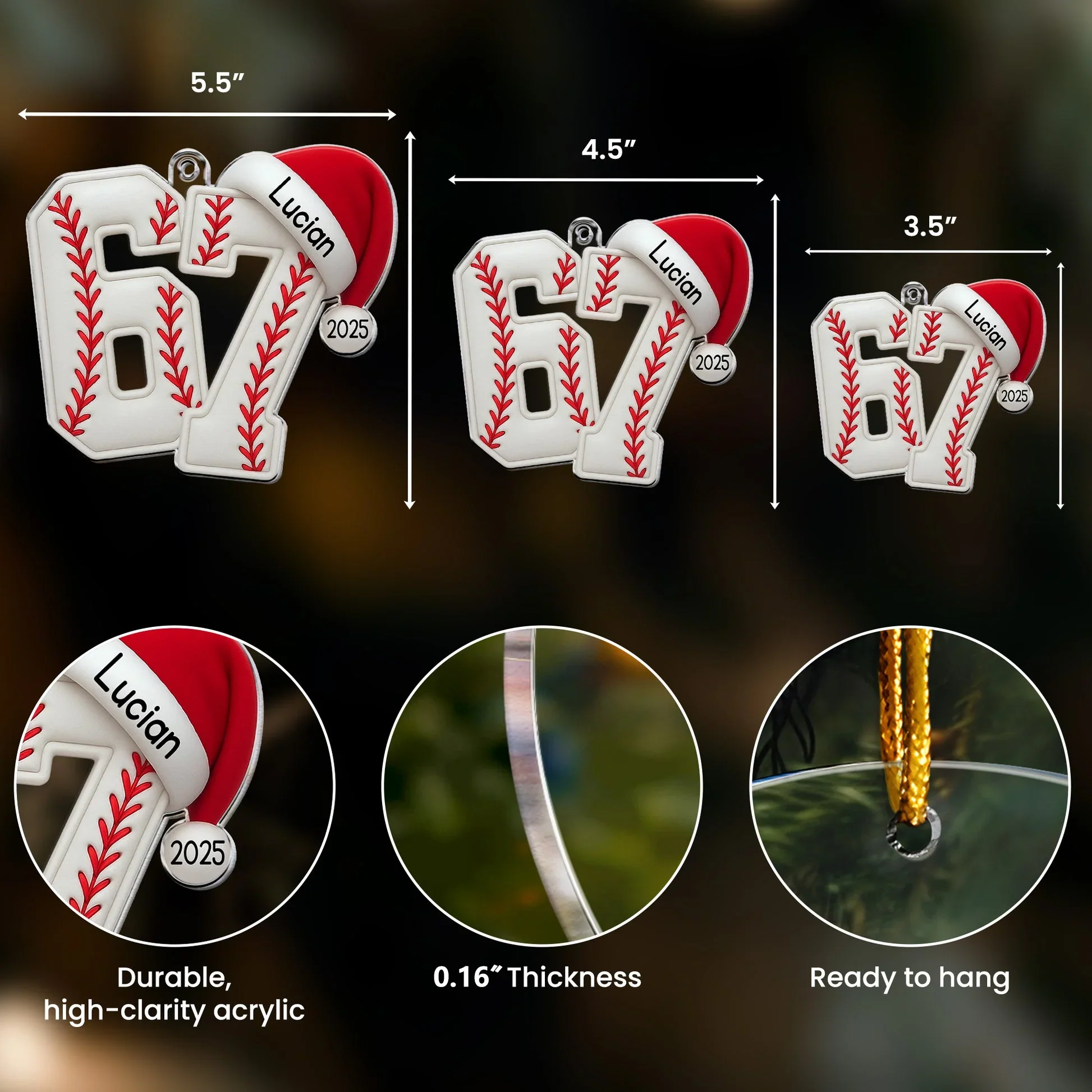 Custom Sports 67 Acrylic Ornament – Pick the Ball Pattern, Add Your Own Text, Fun Holiday Tree Decor & One-of-a-Kind Gift - Image 4