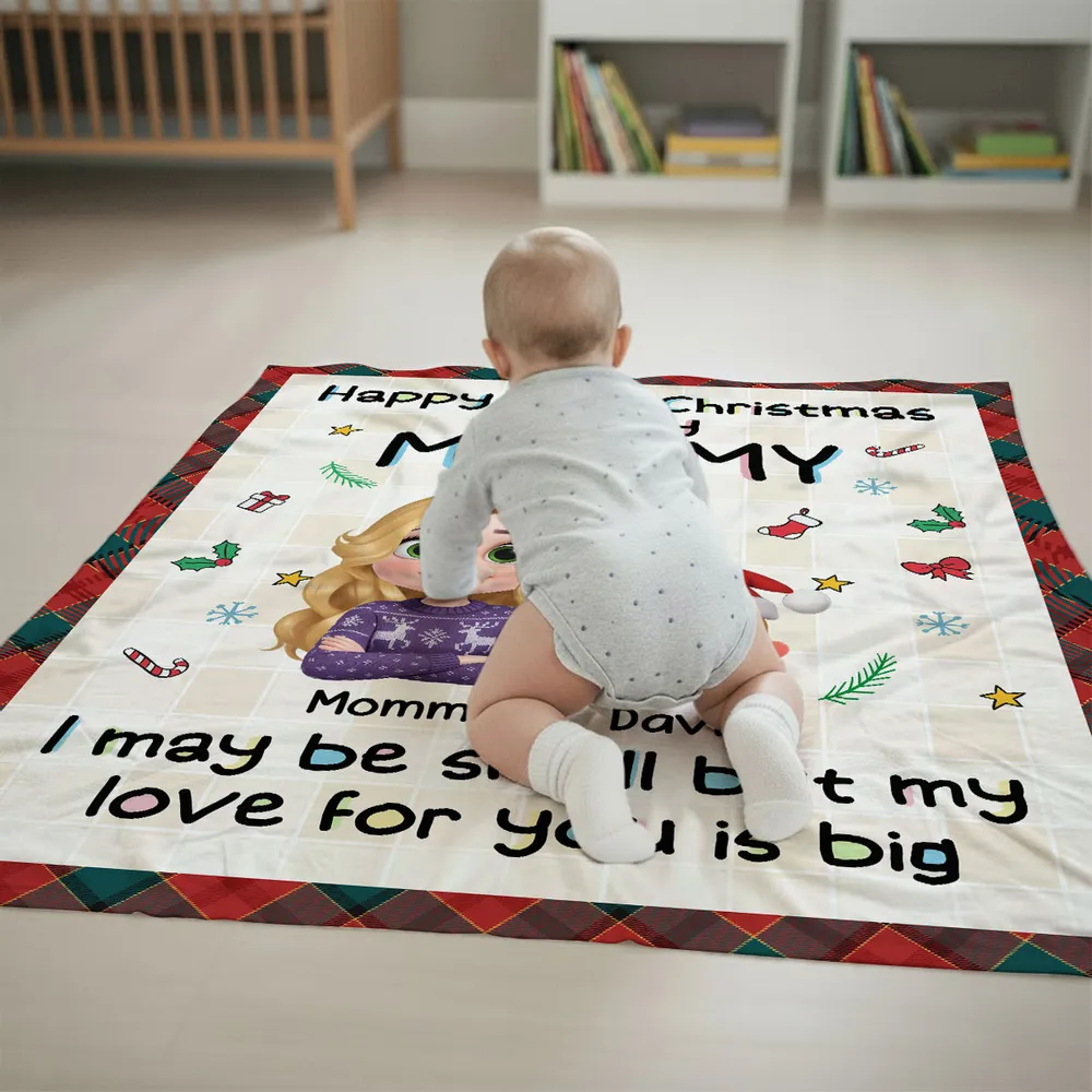 Personalized Fleece Blanket for First Christmas as My Mom, Cute Cartoon Design, Cozy Keepsake & Unique Gift - Image 4