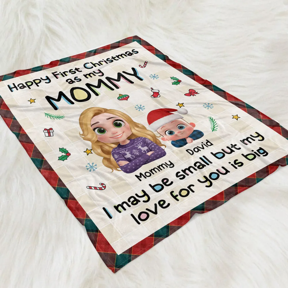Personalized Fleece Blanket for First Christmas as My Mom, Cute Cartoon Design, Cozy Keepsake & Unique Gift - Image 5