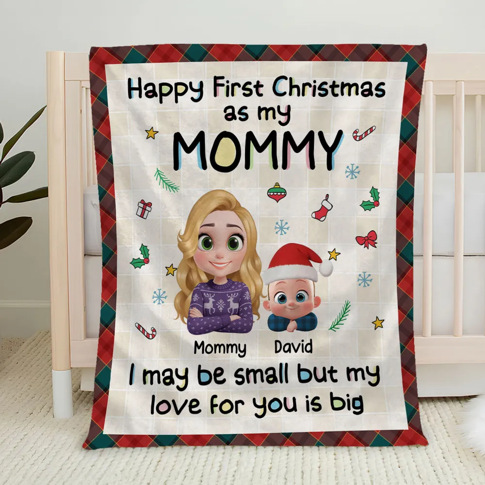 Personalized Fleece Blanket for First Christmas as My Mom, Cute Cartoon Design, Cozy Keepsake & Unique Gift - Image 6