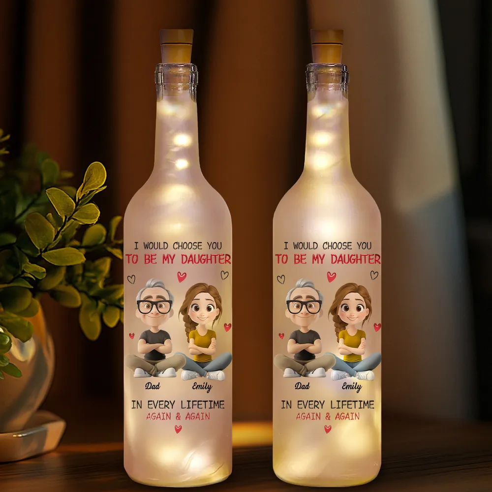 Personalized Bottle Lamp for Daughter from Dad with Cartoon Portraits, Warm Glow Bedroom Light, Unique Heartfelt Gift - Image 2