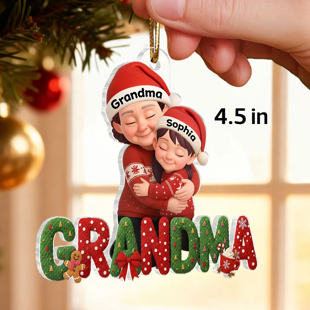 Personalized Acrylic Ornament for Grandma and Grandkids, Cozy Hugging Scene, Cute Christmas Tree Decor, Unique Holiday Gift - Image 2