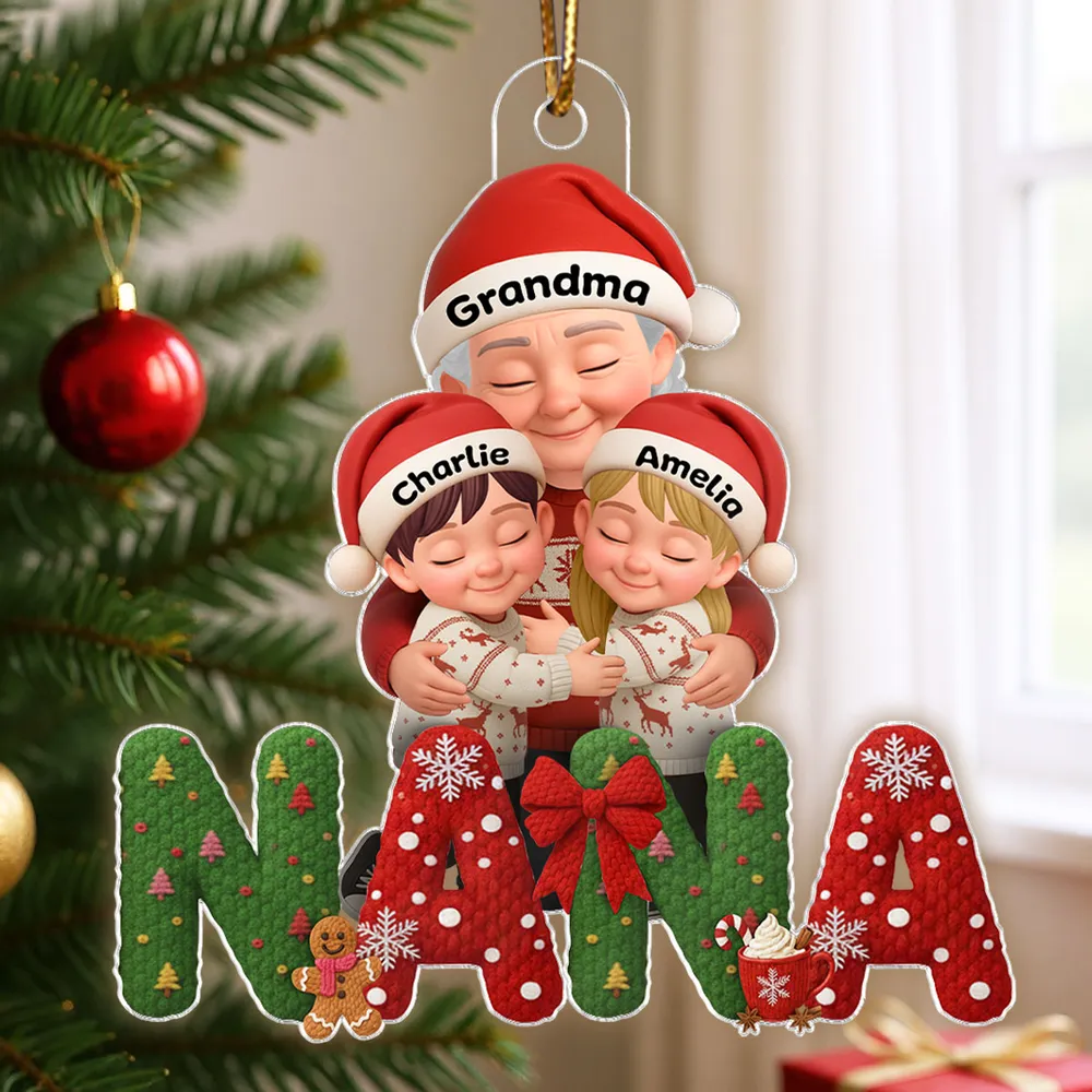 Personalized Acrylic Ornament for Grandma and Grandkids, Cozy Hugging Scene, Cute Christmas Tree Decor, Unique Holiday Gift - Image 5