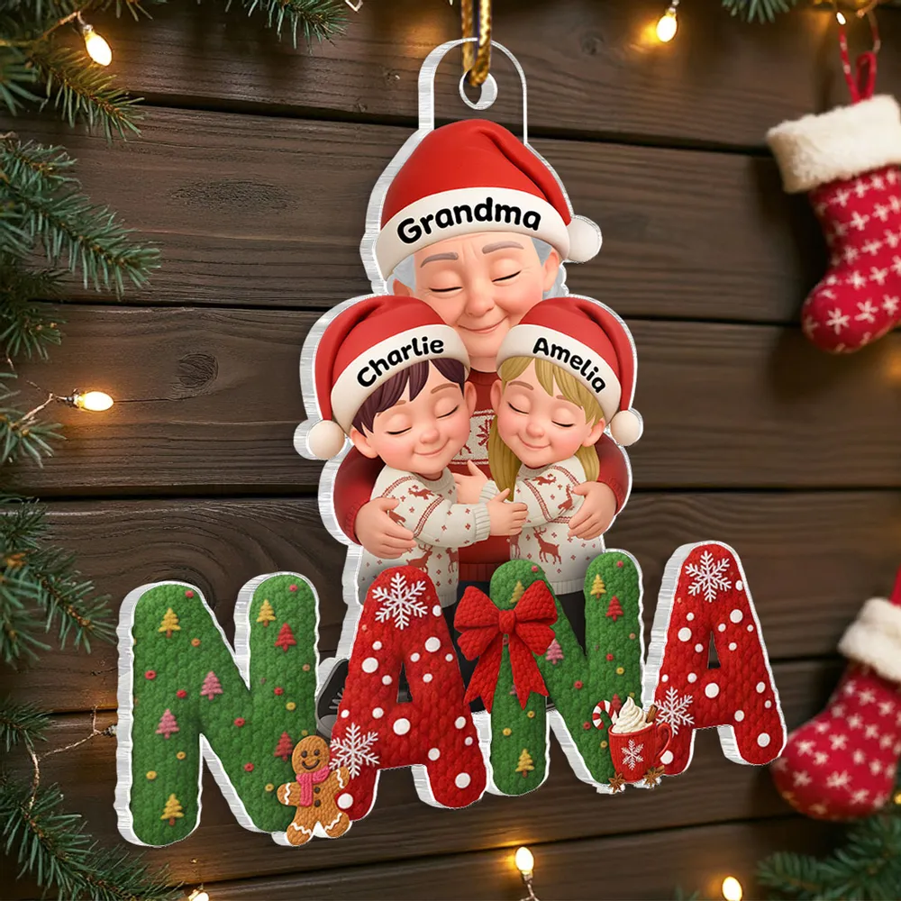 Personalized Acrylic Ornament for Grandma and Grandkids, Cozy Hugging Scene, Cute Christmas Tree Decor, Unique Holiday Gift - Image 6