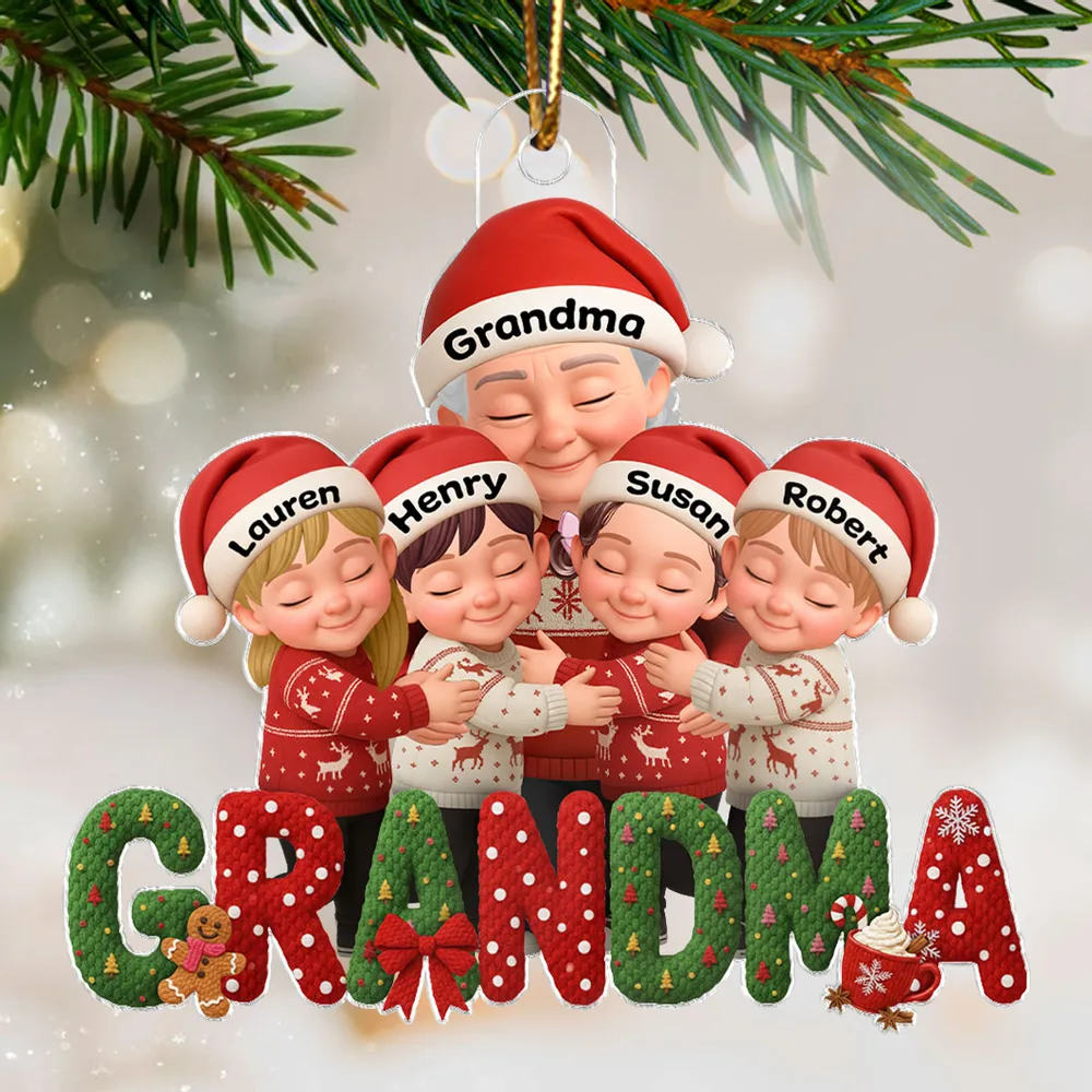 Personalized Acrylic Ornament for Grandma and Grandkids, Cozy Hugging Scene, Cute Christmas Tree Decor, Unique Holiday Gift - Image 7