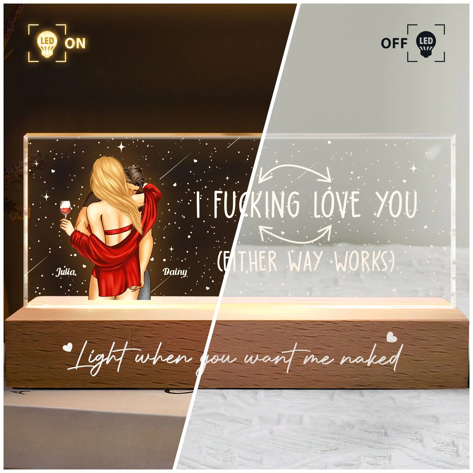 I F*cking Love You LED Light Plaque with Hugging Couple Illustration Cozy Night Light Romantic Unique Gift for Lovers - Image 2