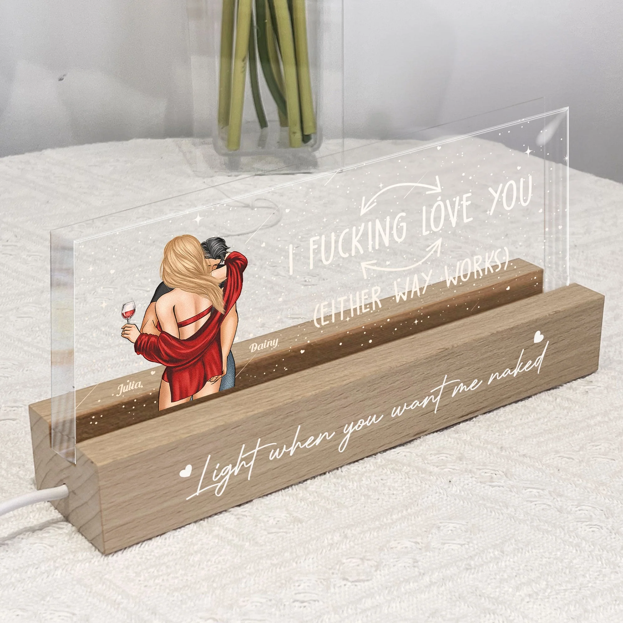 I F*cking Love You LED Light Plaque with Hugging Couple Illustration Cozy Night Light Romantic Unique Gift for Lovers - Image 3