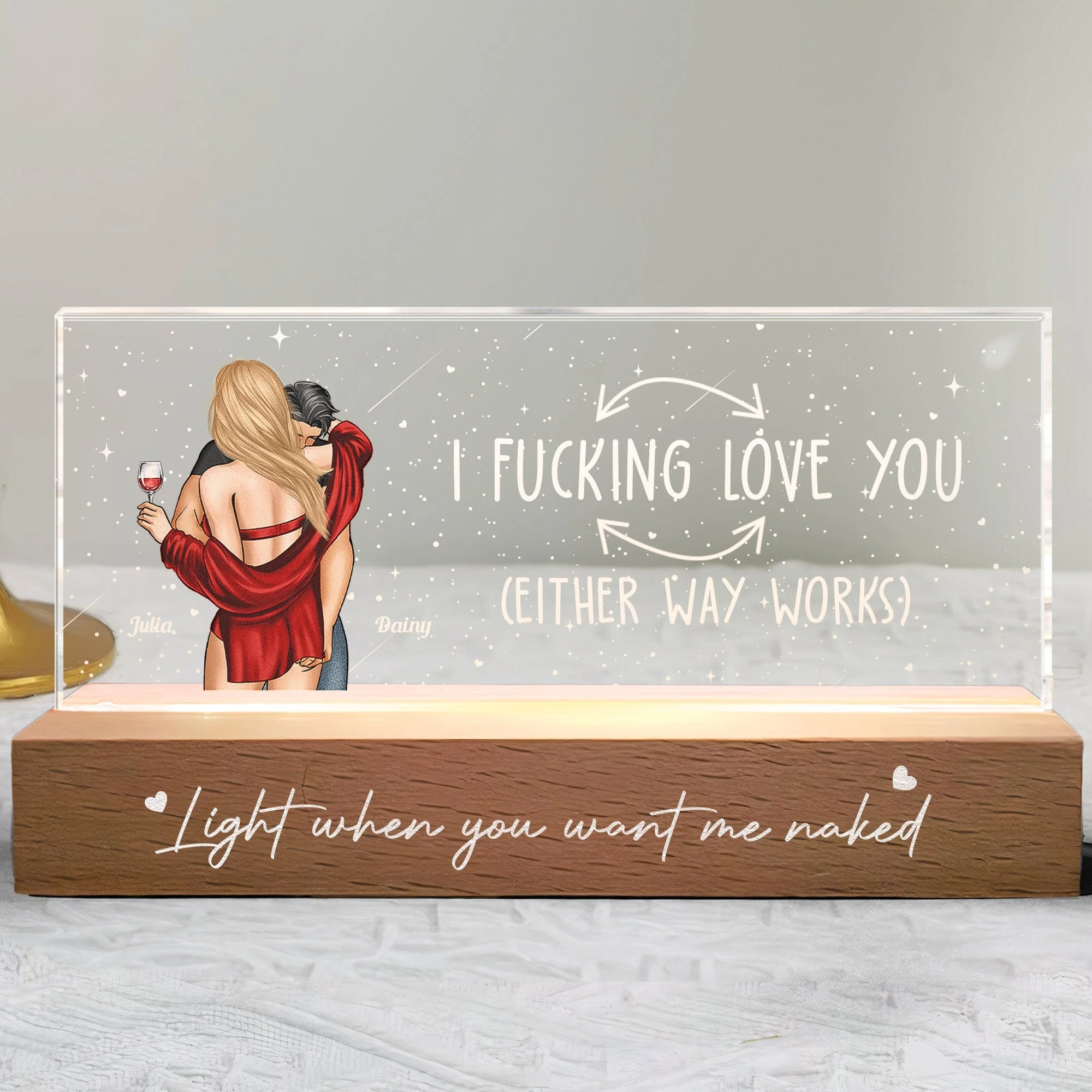 I F*cking Love You LED Light Plaque with Hugging Couple Illustration Cozy Night Light Romantic Unique Gift for Lovers - Image 5