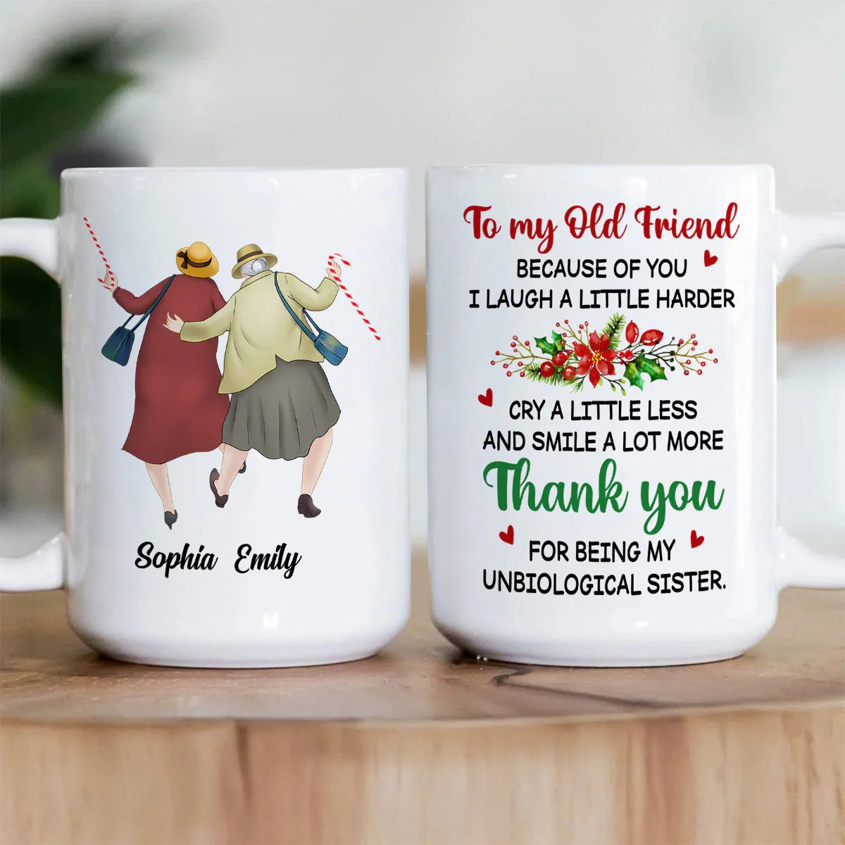 Personalized White Ceramic Mug for Best Friends – Cute Senior Ladies Design, Double Sided Print, Unique Thoughtful Gift - Image 2