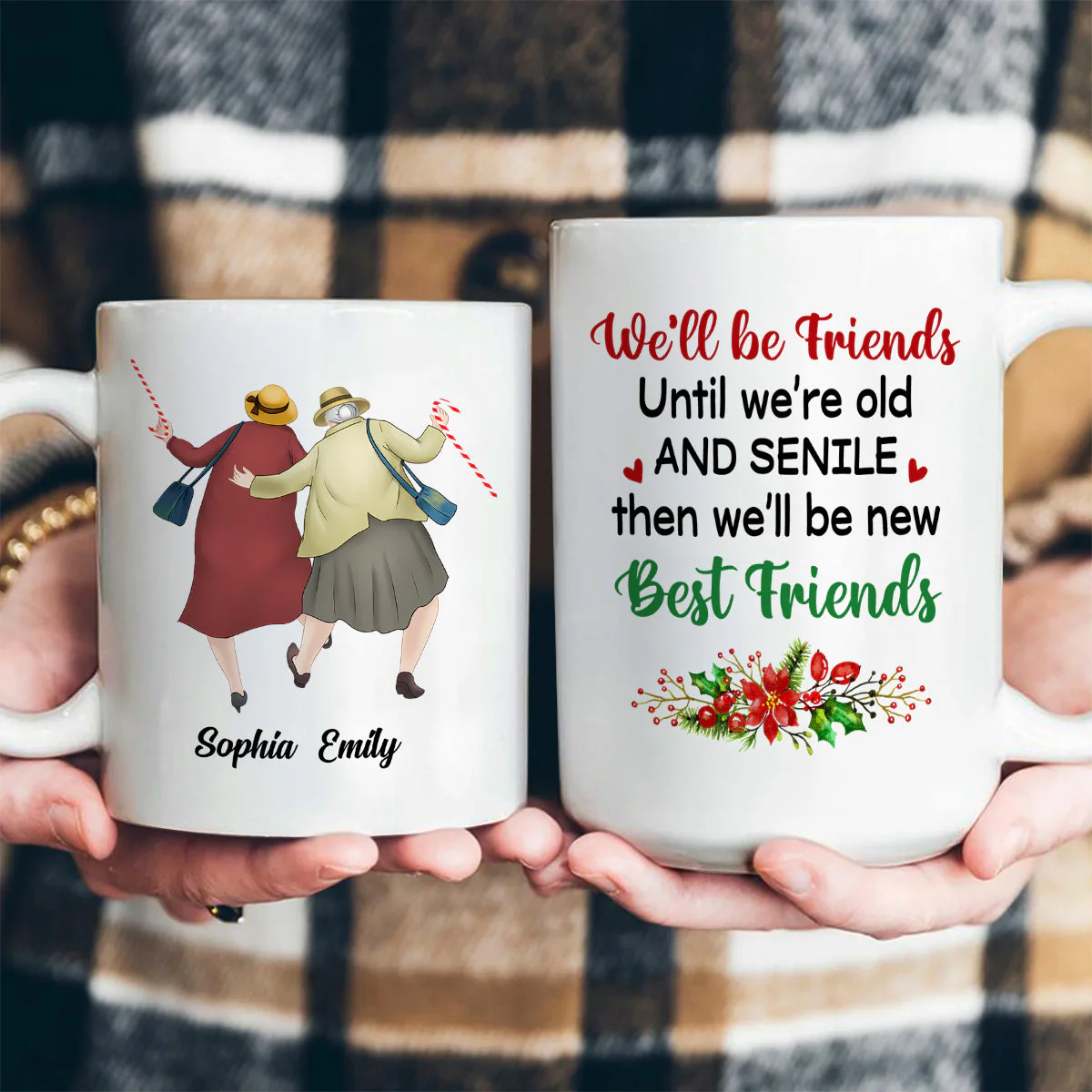 Personalized White Ceramic Mug for Best Friends – Cute Senior Ladies Design, Double Sided Print, Unique Thoughtful Gift - Image 3