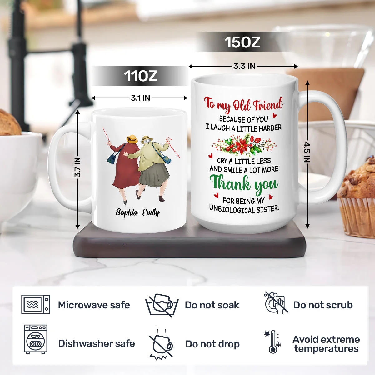 Personalized White Ceramic Mug for Best Friends – Cute Senior Ladies Design, Double Sided Print, Unique Thoughtful Gift - Image 4