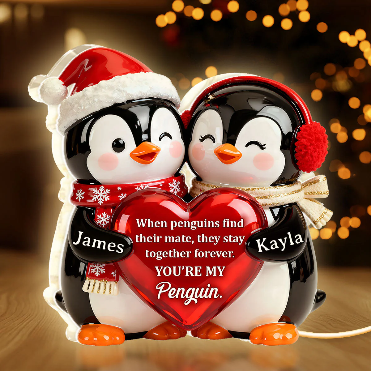Personalized Acrylic Light Box with Cute Penguin Couple, Romantic Soft Glow Keepsake, Unique Gift for Your Partner - Image 2