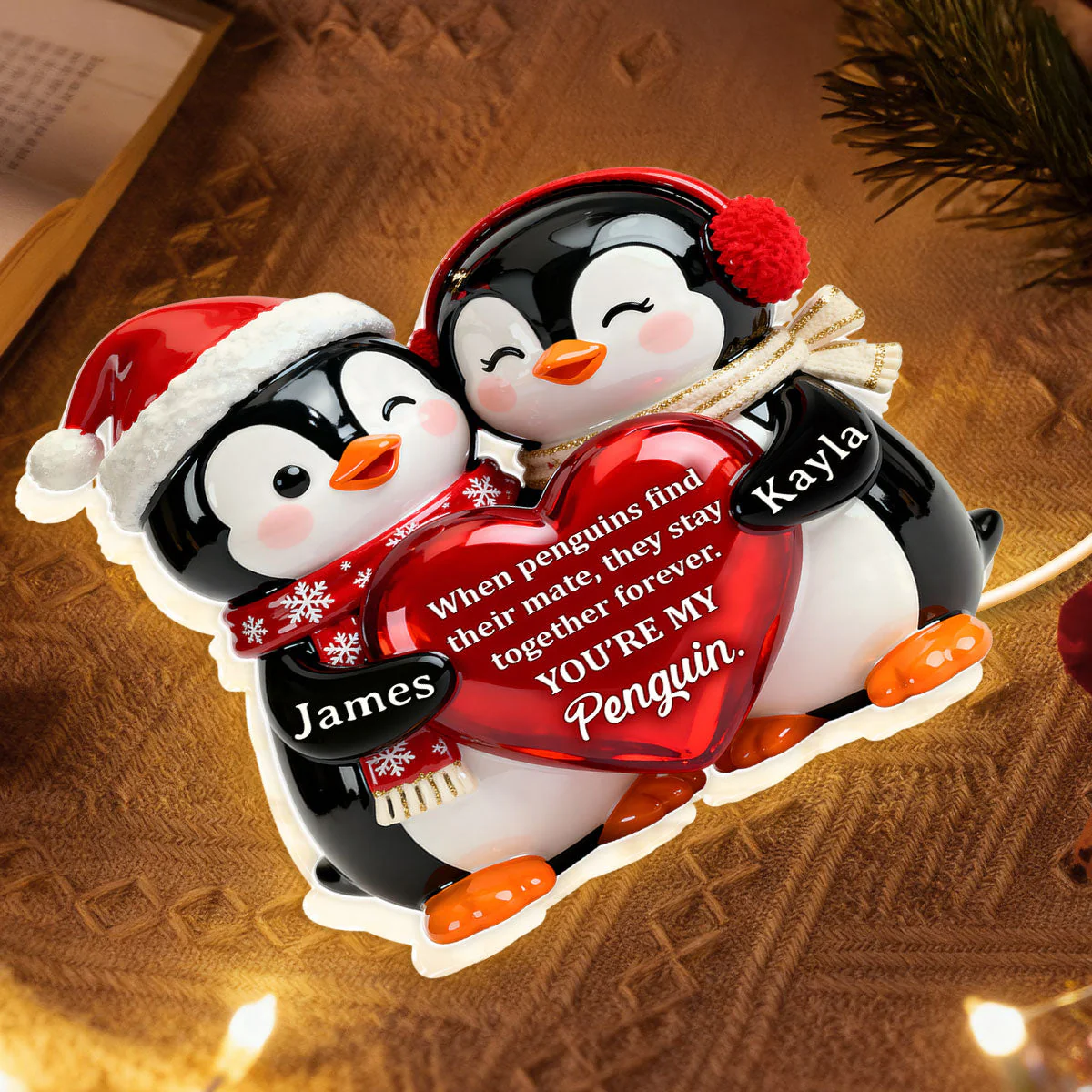 Personalized Acrylic Light Box with Cute Penguin Couple, Romantic Soft Glow Keepsake, Unique Gift for Your Partner - Image 3
