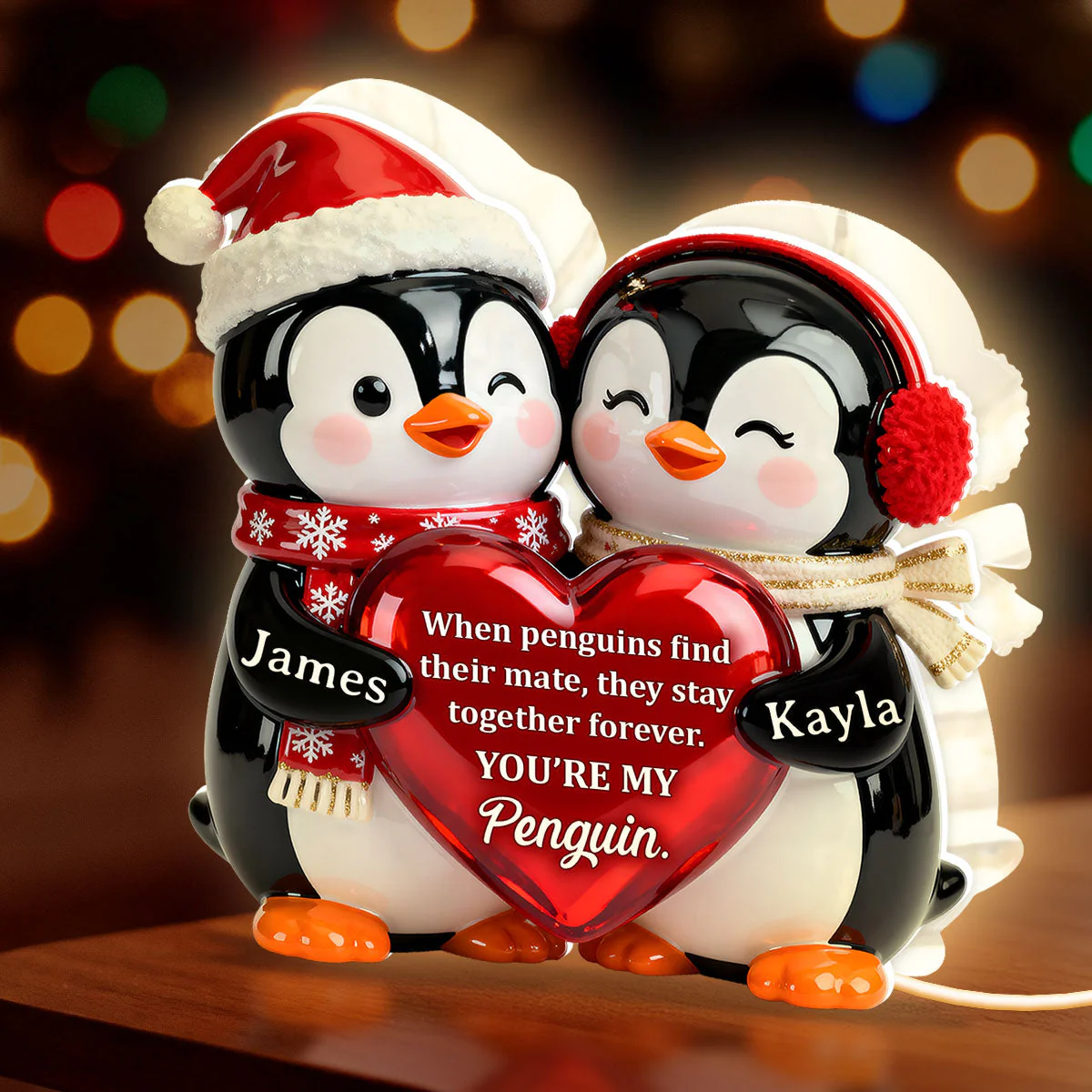 Personalized Acrylic Light Box with Cute Penguin Couple, Romantic Soft Glow Keepsake, Unique Gift for Your Partner - Image 5