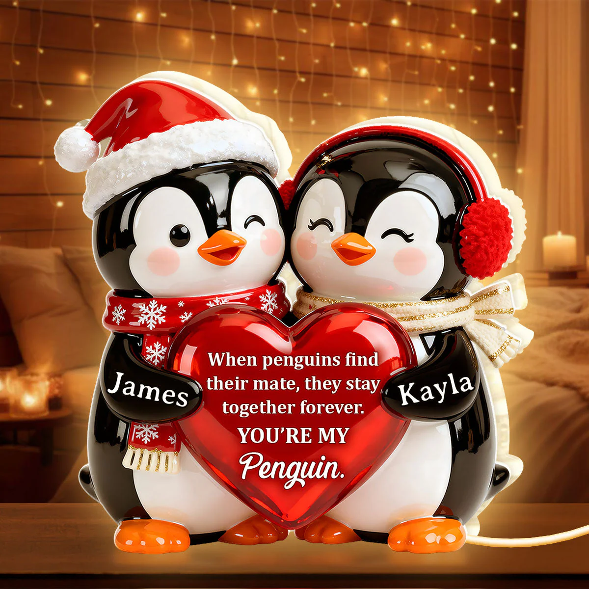 Personalized Acrylic Light Box with Cute Penguin Couple, Romantic Soft Glow Keepsake, Unique Gift for Your Partner - Image 6