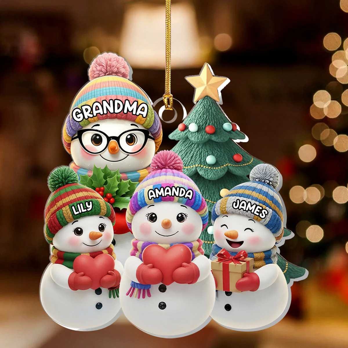 Personalized Acrylic Ornament with Cute Snowman Family, Custom Grandparents Christmas Decor, Unique Holiday Tree Gift - Image 2
