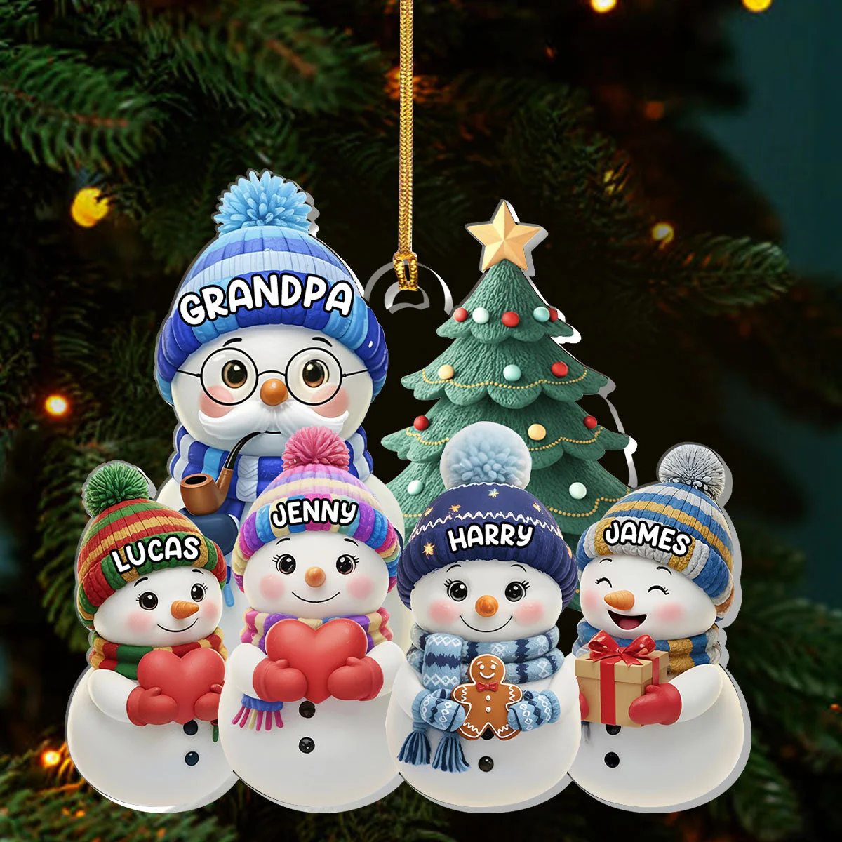 Personalized Acrylic Ornament with Cute Snowman Family, Custom Grandparents Christmas Decor, Unique Holiday Tree Gift - Image 3