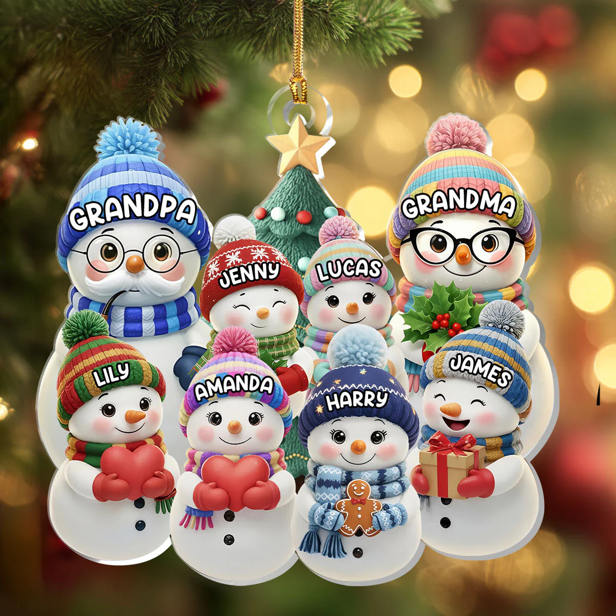 Personalized Acrylic Ornament with Cute Snowman Family, Custom Grandparents Christmas Decor, Unique Holiday Tree Gift - Image 4