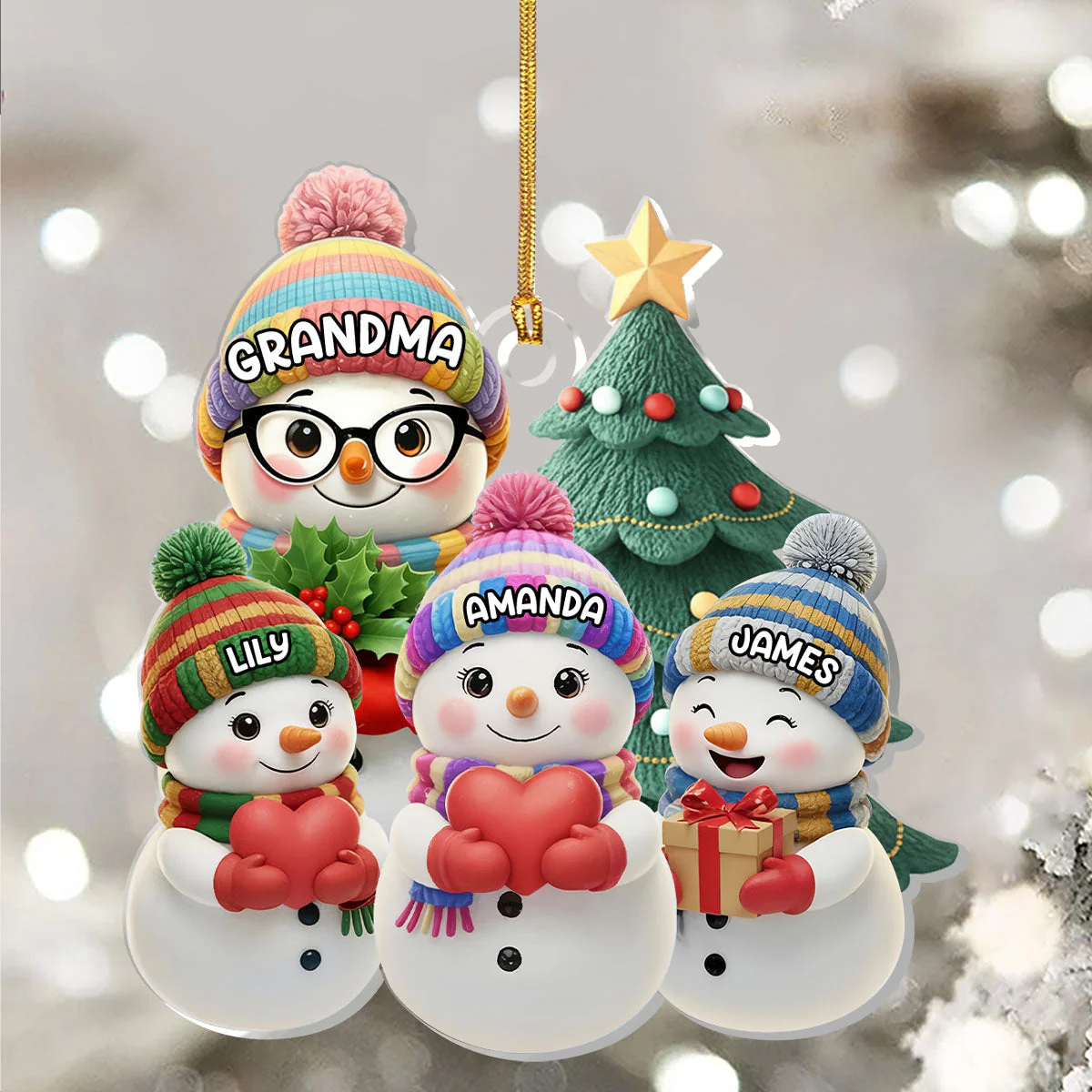 Personalized Acrylic Ornament with Cute Snowman Family, Custom Grandparents Christmas Decor, Unique Holiday Tree Gift - Image 5