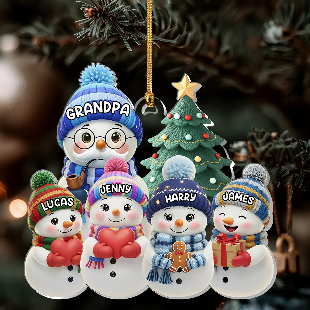 Personalized Acrylic Ornament with Cute Snowman Family, Custom Grandparents Christmas Decor, Unique Holiday Tree Gift - Image 6