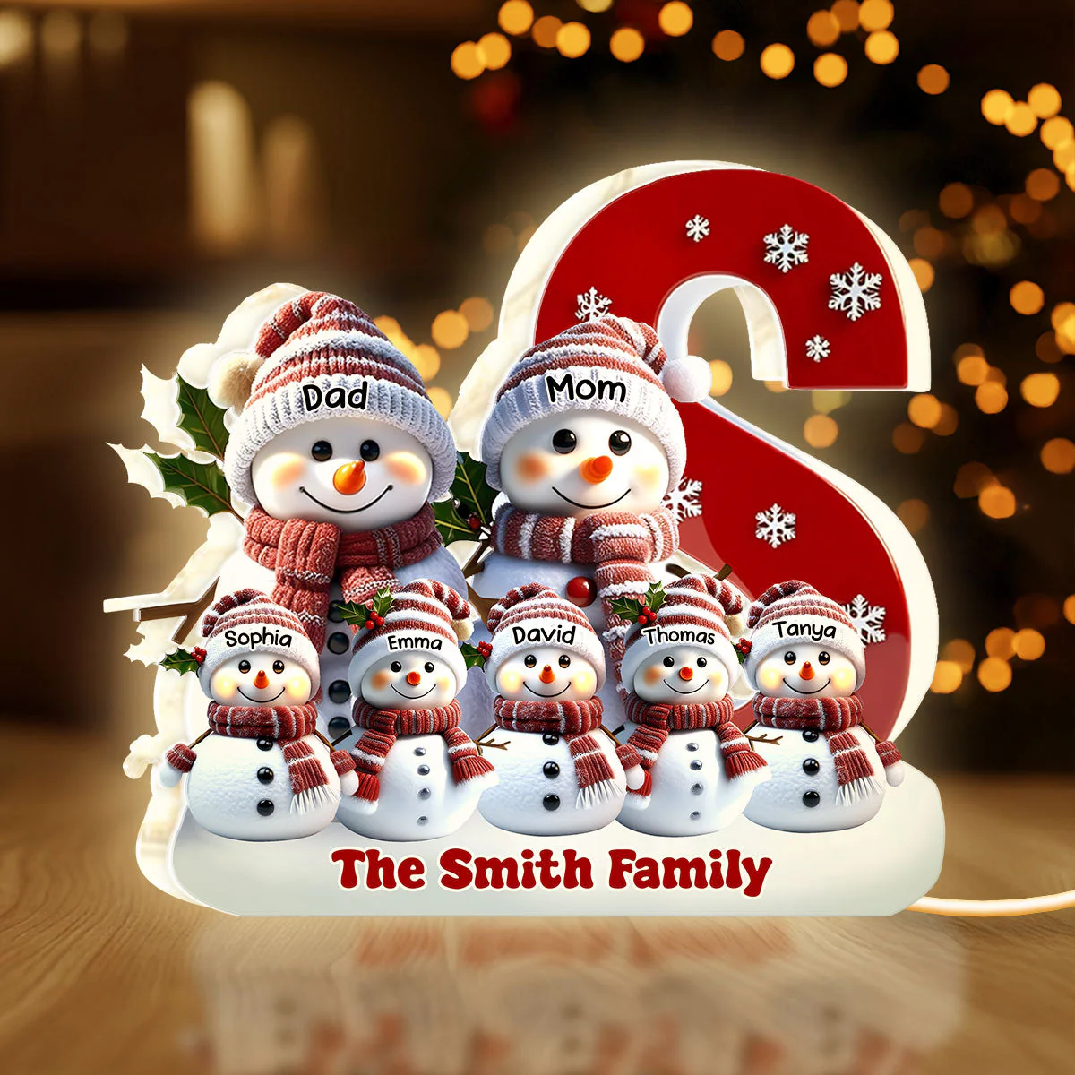 Custom Snowman Family Acrylic Light Box Christmas Display Cozy Bedroom Lamp and Heartfelt Family Gift