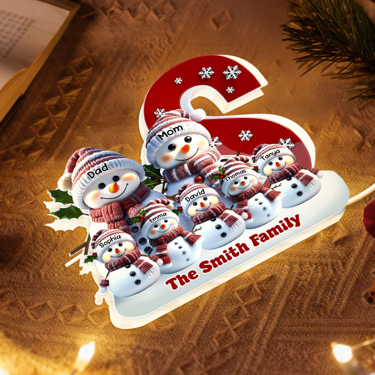 Custom Snowman Family Acrylic Light Box Christmas Display Cozy Bedroom Lamp and Heartfelt Family Gift - Image 2