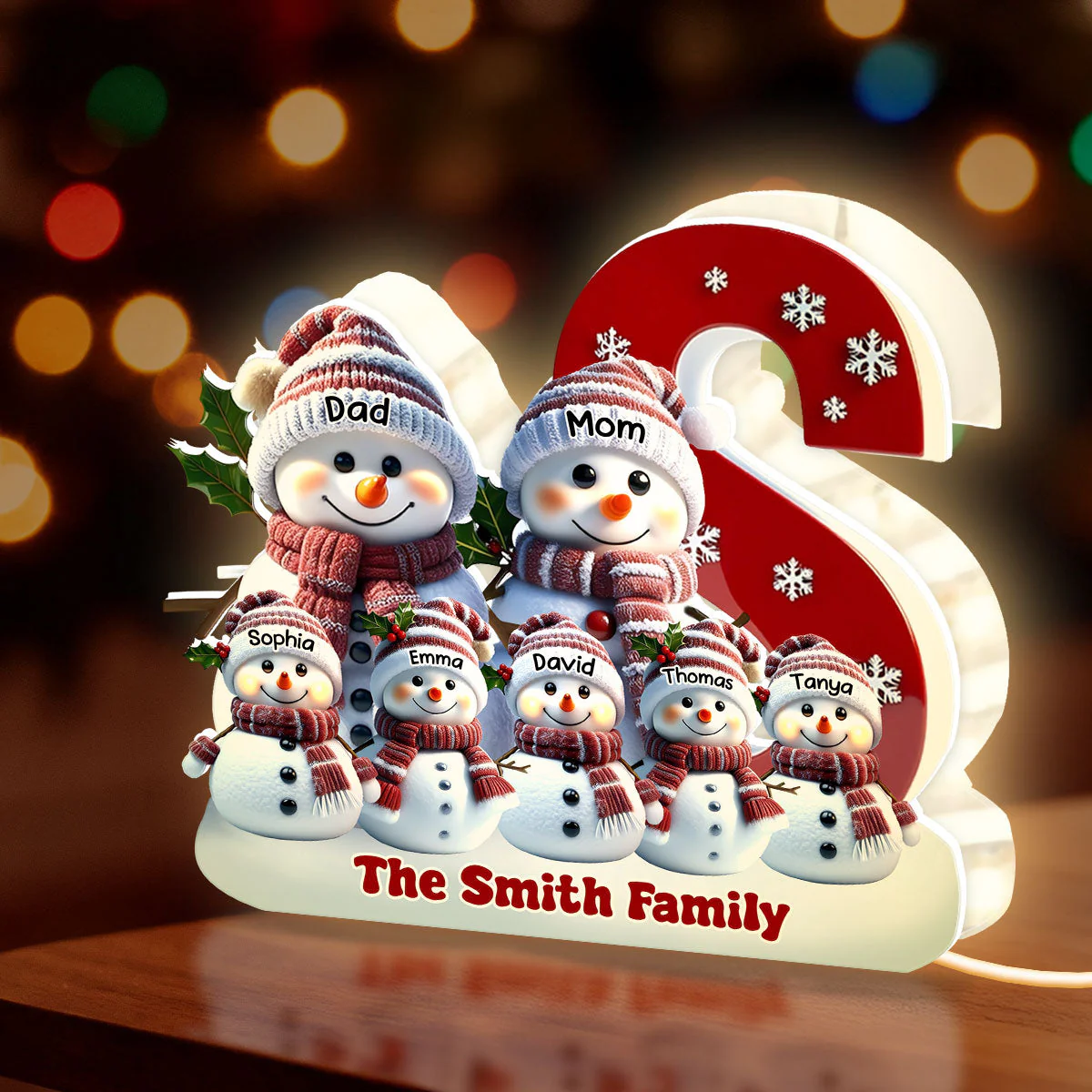 Custom Snowman Family Acrylic Light Box Christmas Display Cozy Bedroom Lamp and Heartfelt Family Gift - Image 4