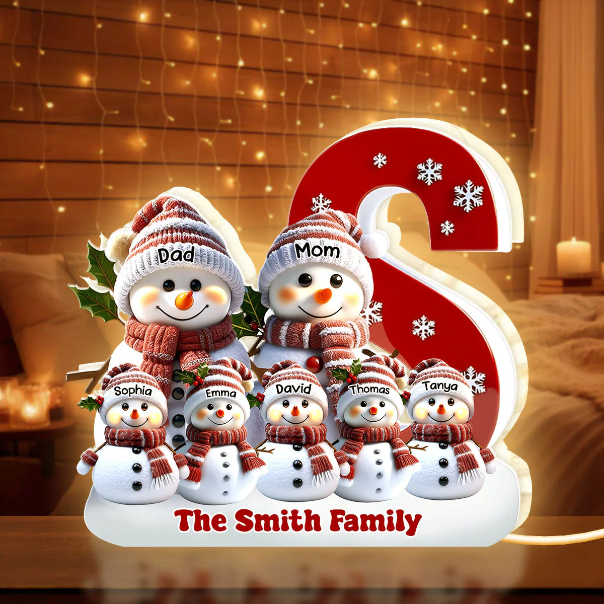Custom Snowman Family Acrylic Light Box Christmas Display Cozy Bedroom Lamp and Heartfelt Family Gift - Image 5