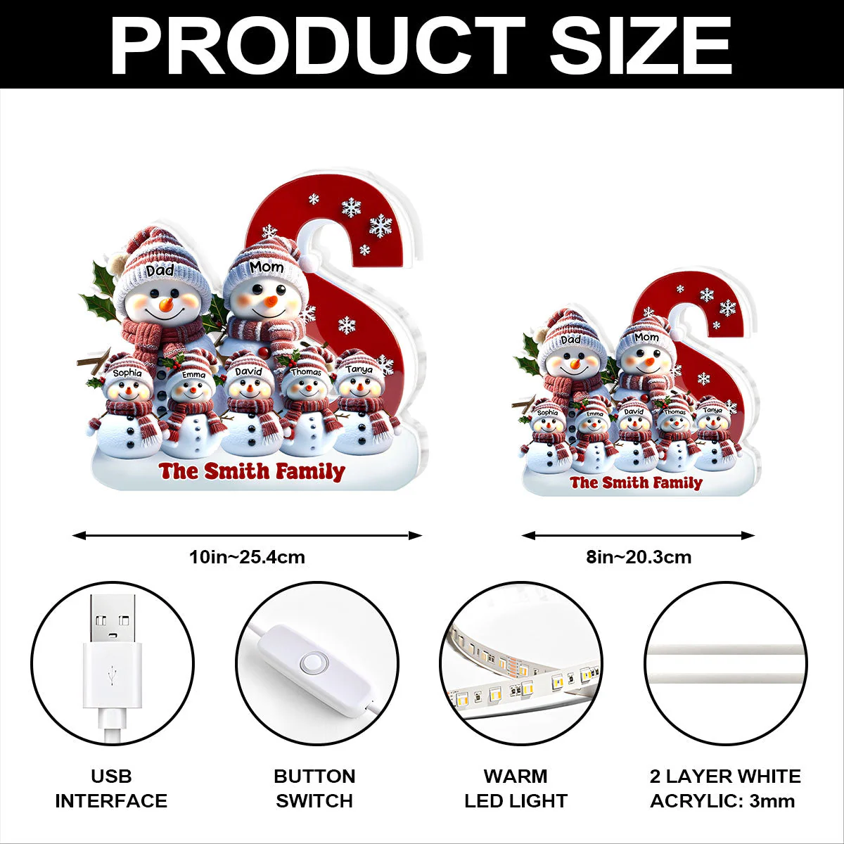 Custom Snowman Family Acrylic Light Box Christmas Display Cozy Bedroom Lamp and Heartfelt Family Gift - Image 6