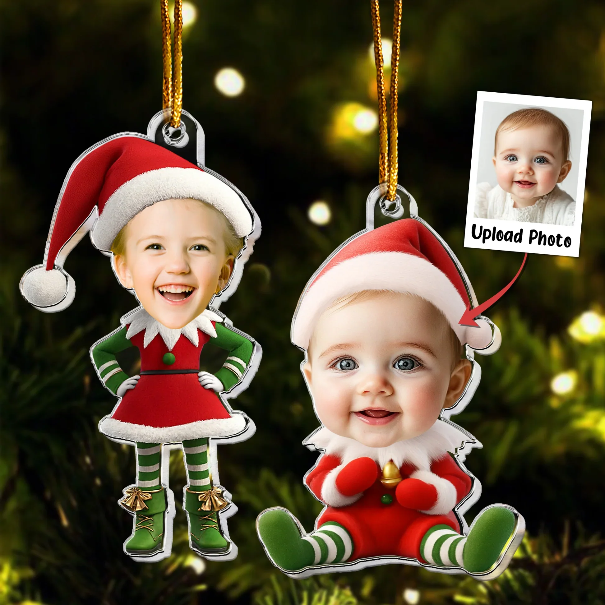 Custom Photo Acrylic Ornament Christmas Elf Design Unique Holiday Gift for Kids and Family - Image 2