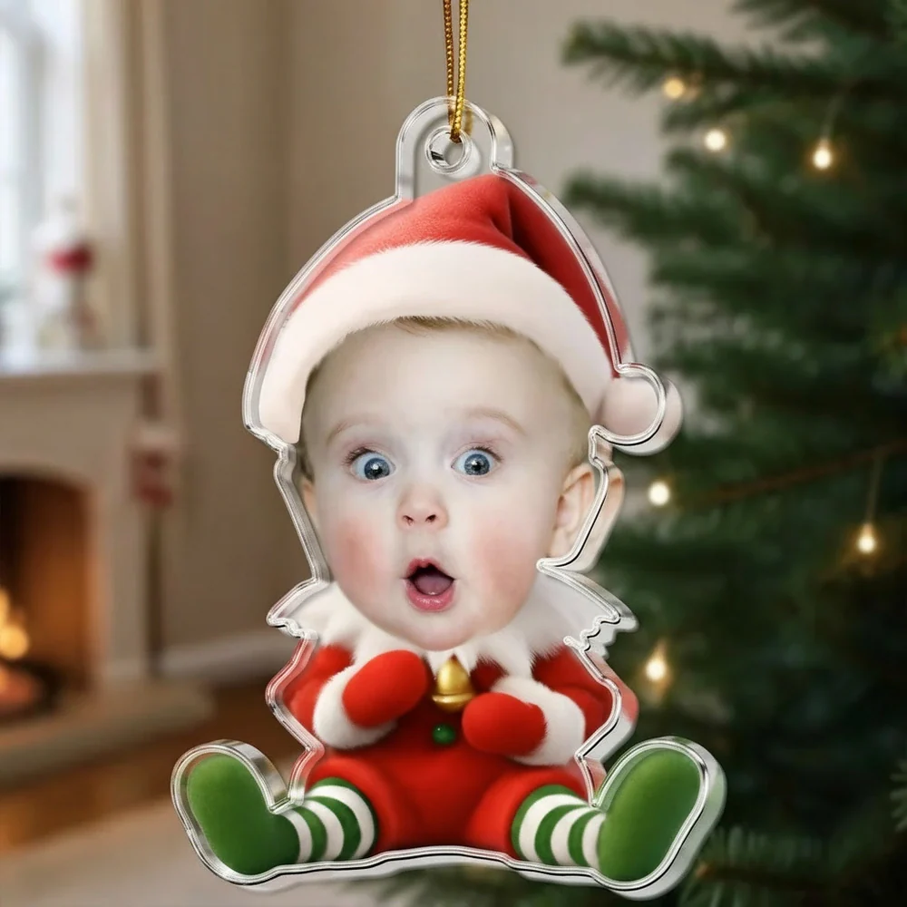 Custom Photo Acrylic Ornament Christmas Elf Design Unique Holiday Gift for Kids and Family - Image 3