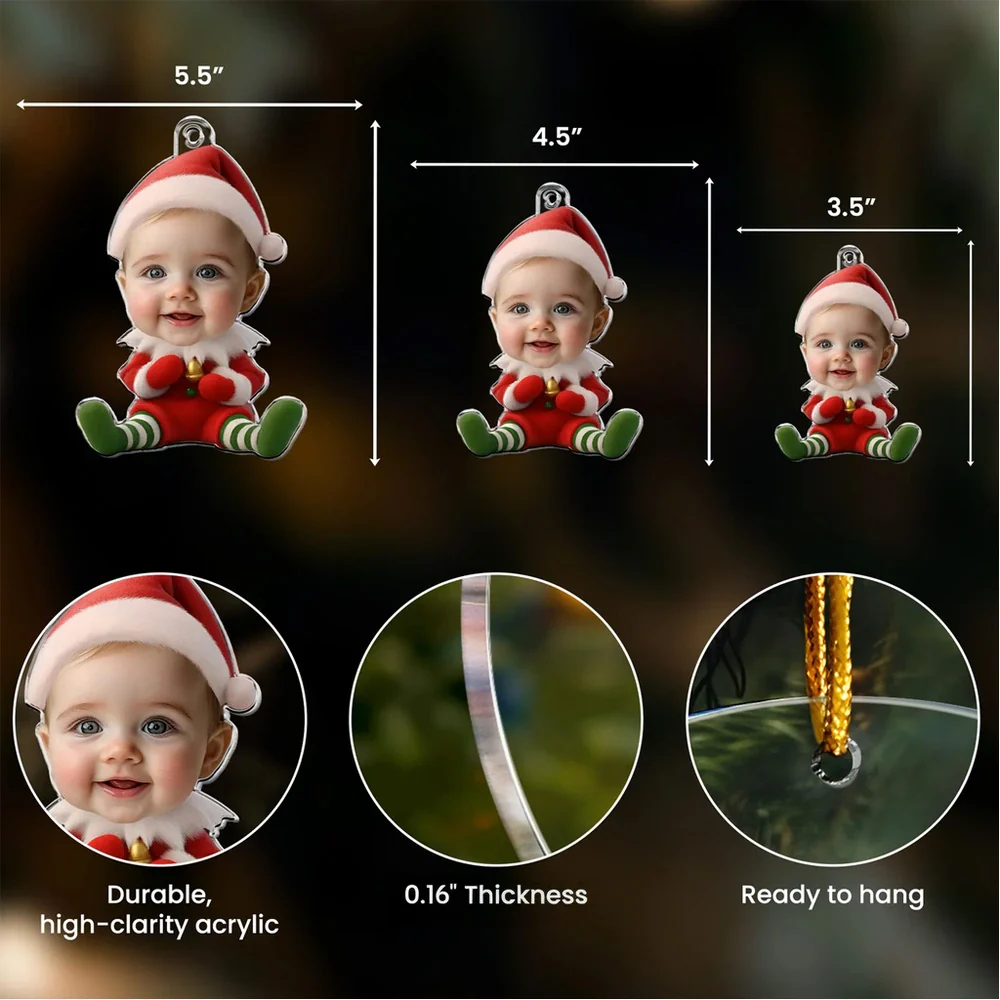 Custom Photo Acrylic Ornament Christmas Elf Design Unique Holiday Gift for Kids and Family - Image 4