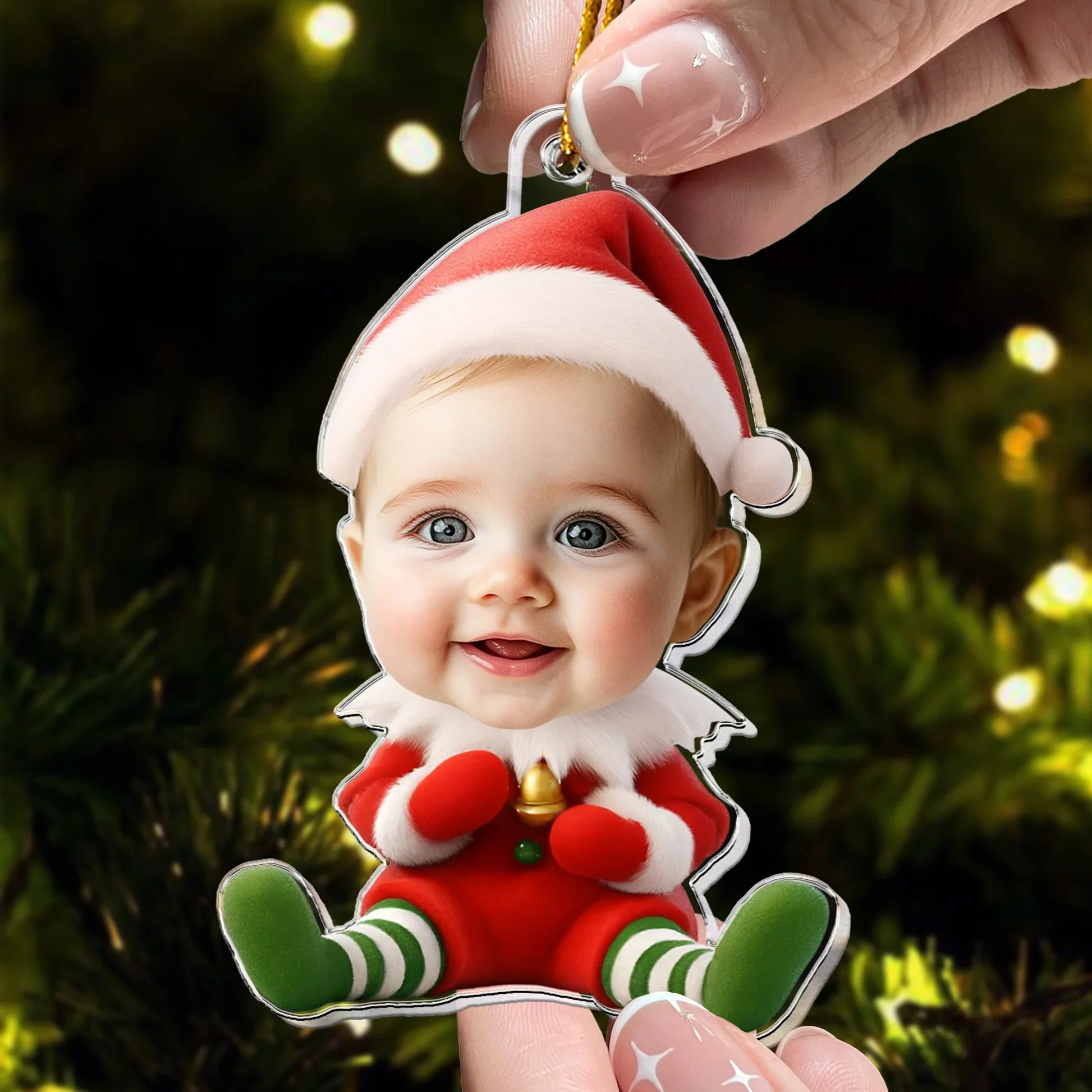 Custom Photo Acrylic Ornament Christmas Elf Design Unique Holiday Gift for Kids and Family - Image 5