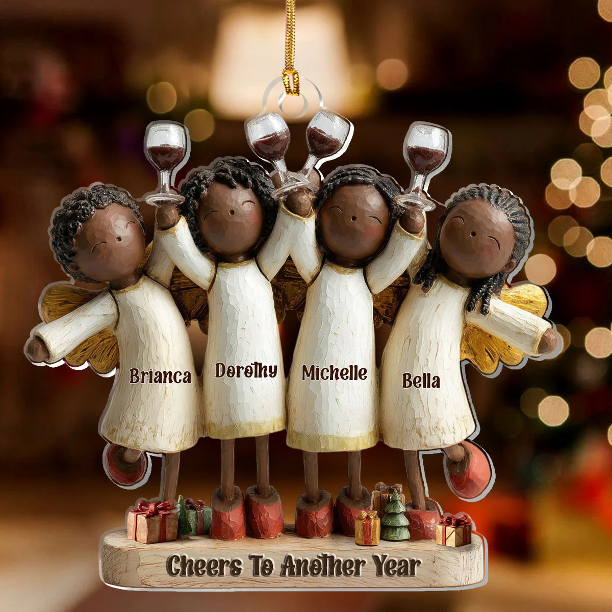 Personalized Acrylic Ornament with Four Angels Toasting – Cheers to Another Year, Festive Home Decor & Unique Christmas Gift for Friends - Image 2