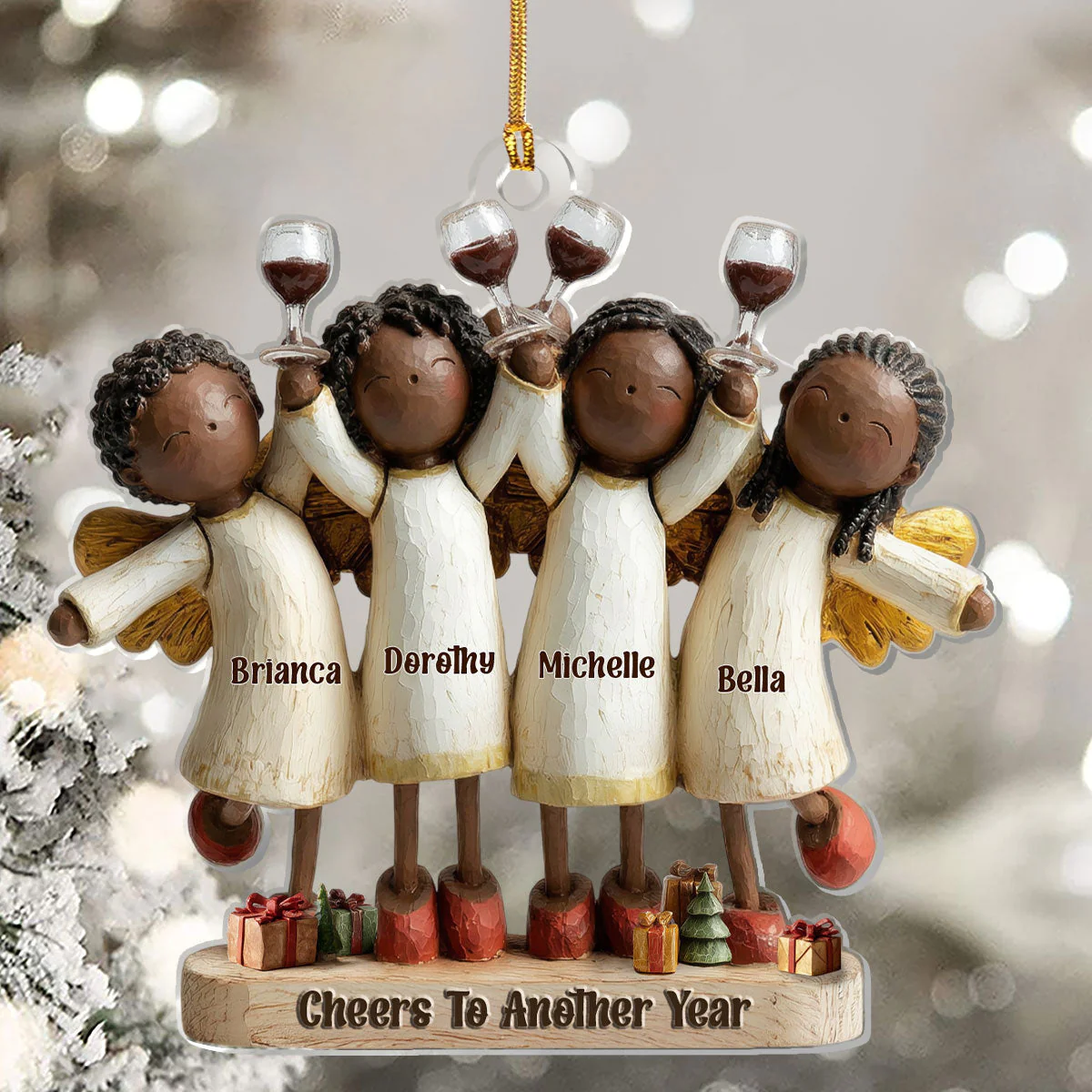 Personalized Acrylic Ornament with Four Angels Toasting – Cheers to Another Year, Festive Home Decor & Unique Christmas Gift for Friends - Image 5