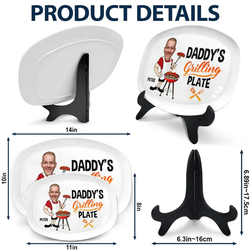 Personalized Grilling Plate for Grill Master Dad – Fun Cartoon BBQ Design, Unique Backyard Gift for Papa - Image 4