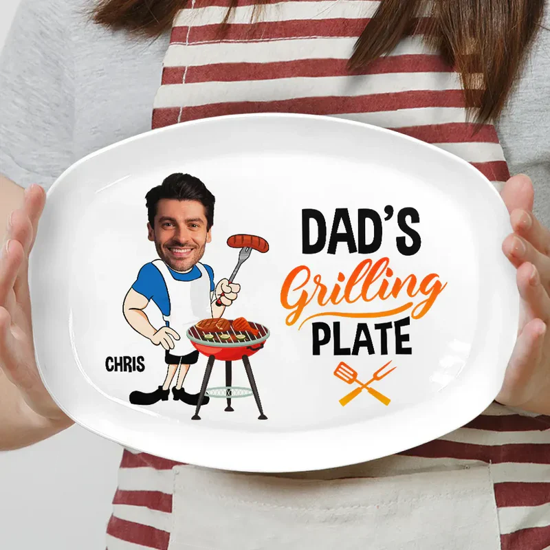 Personalized Grilling Plate for Grill Master Dad – Fun Cartoon BBQ Design, Unique Backyard Gift for Papa - Image 5