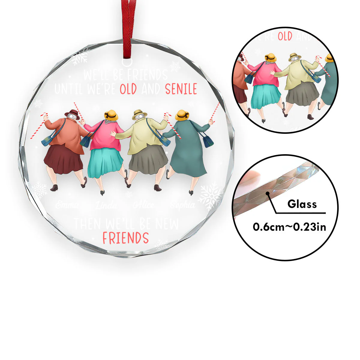 Custom Friendship Crystal Ornament - Funny Senior Friends Walking Together, Heartwarming Holiday Keepsake & Unique Gift - Image 4