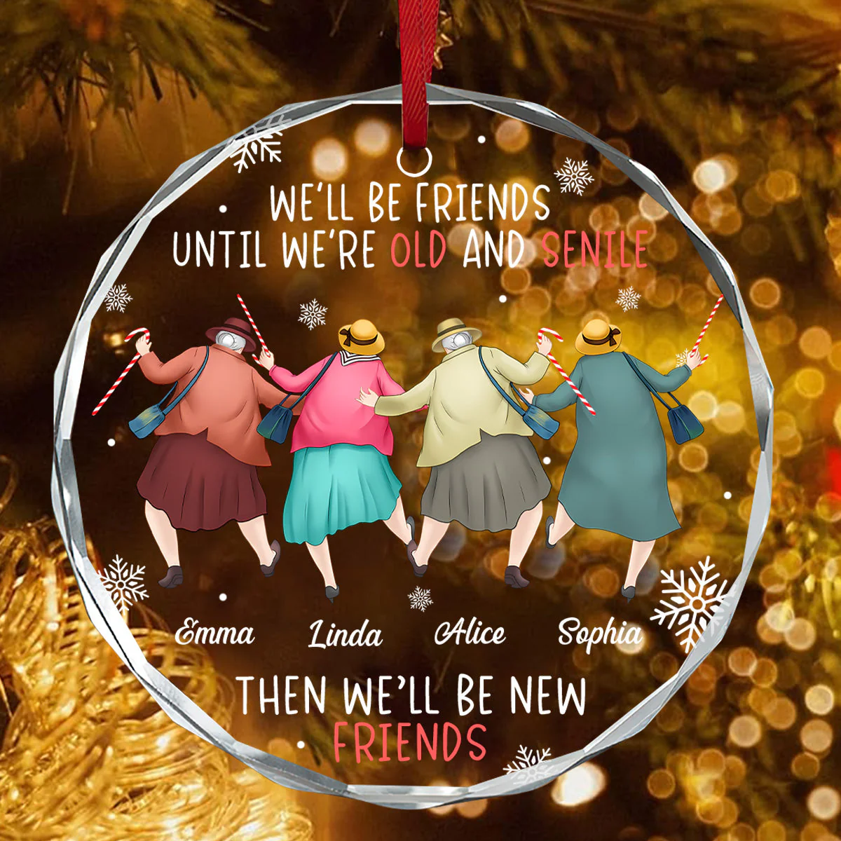 Custom Friendship Crystal Ornament - Funny Senior Friends Walking Together, Heartwarming Holiday Keepsake & Unique Gift - Image 5