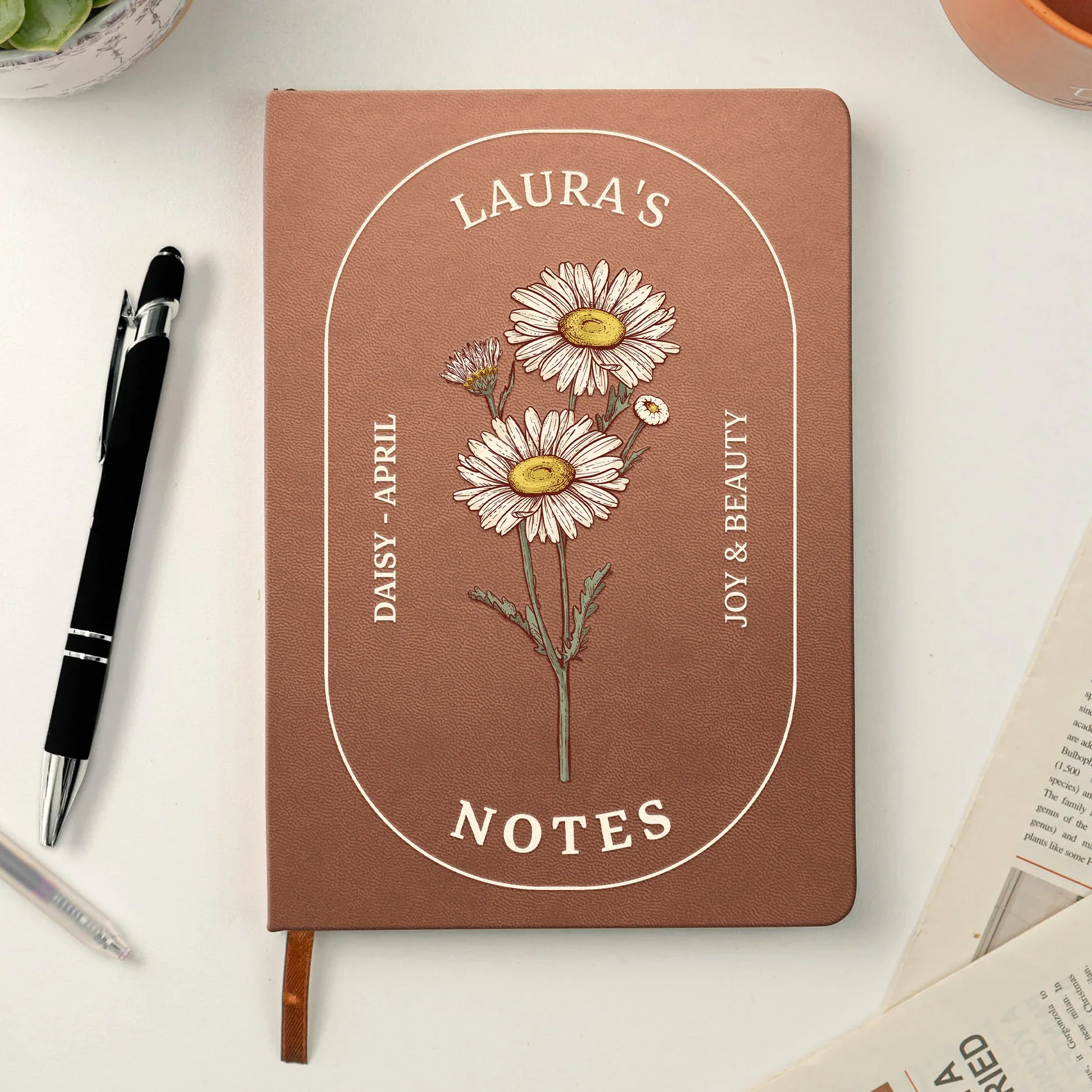 Custom Birth Flower Leather Journal – Personalized Notebook for Daily Notes, A Thoughtful Unique Gift for Women - Image 3