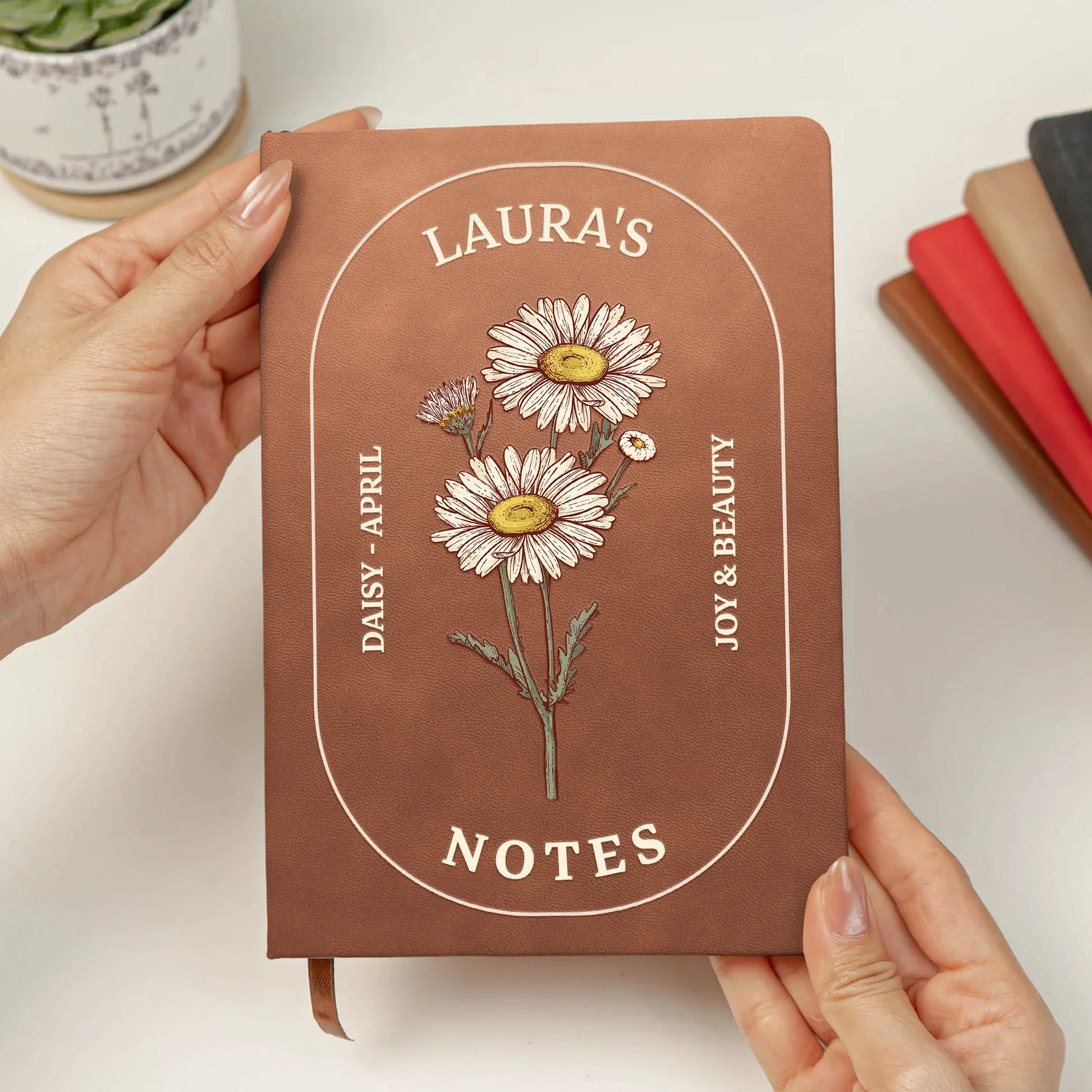 Custom Birth Flower Leather Journal – Personalized Notebook for Daily Notes, A Thoughtful Unique Gift for Women - Image 5
