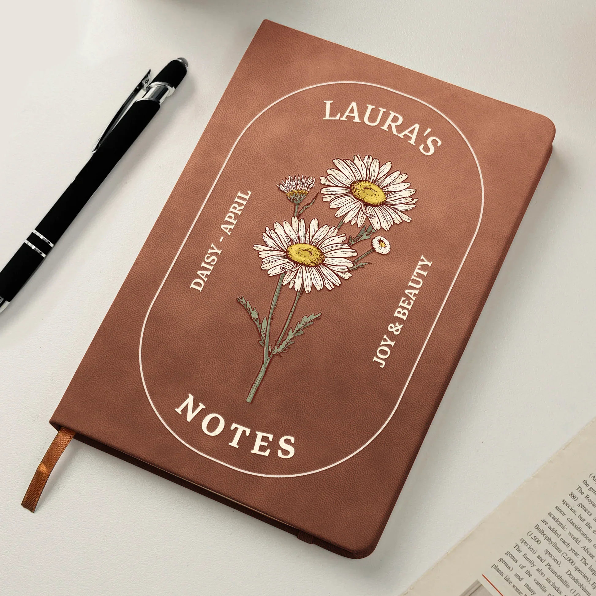Custom Birth Flower Leather Journal – Personalized Notebook for Daily Notes, A Thoughtful Unique Gift for Women - Image 7