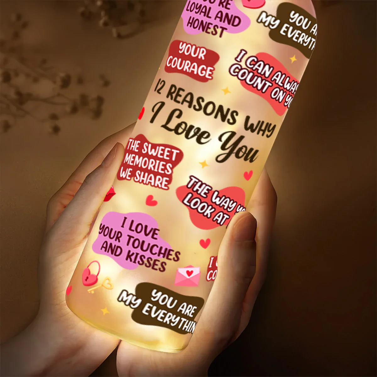 Personalized Bottle Lamp with 12 Reasons I Love You, Soft Warm Glow Bedroom Light, Unique Romantic Gift for Couples - Image 3