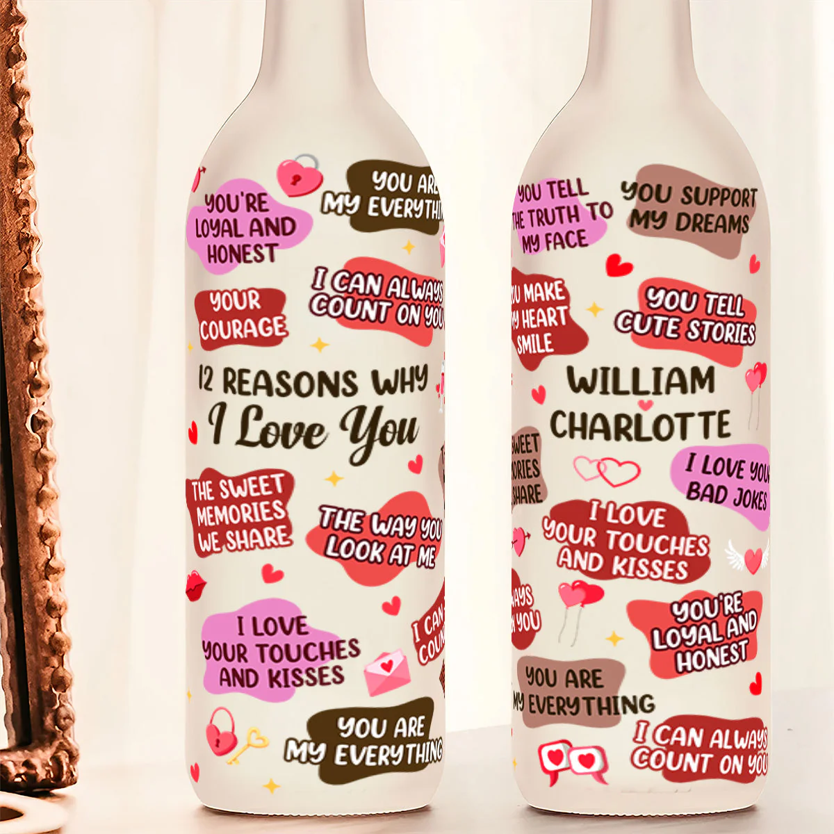 Personalized Bottle Lamp with 12 Reasons I Love You, Soft Warm Glow Bedroom Light, Unique Romantic Gift for Couples - Image 5