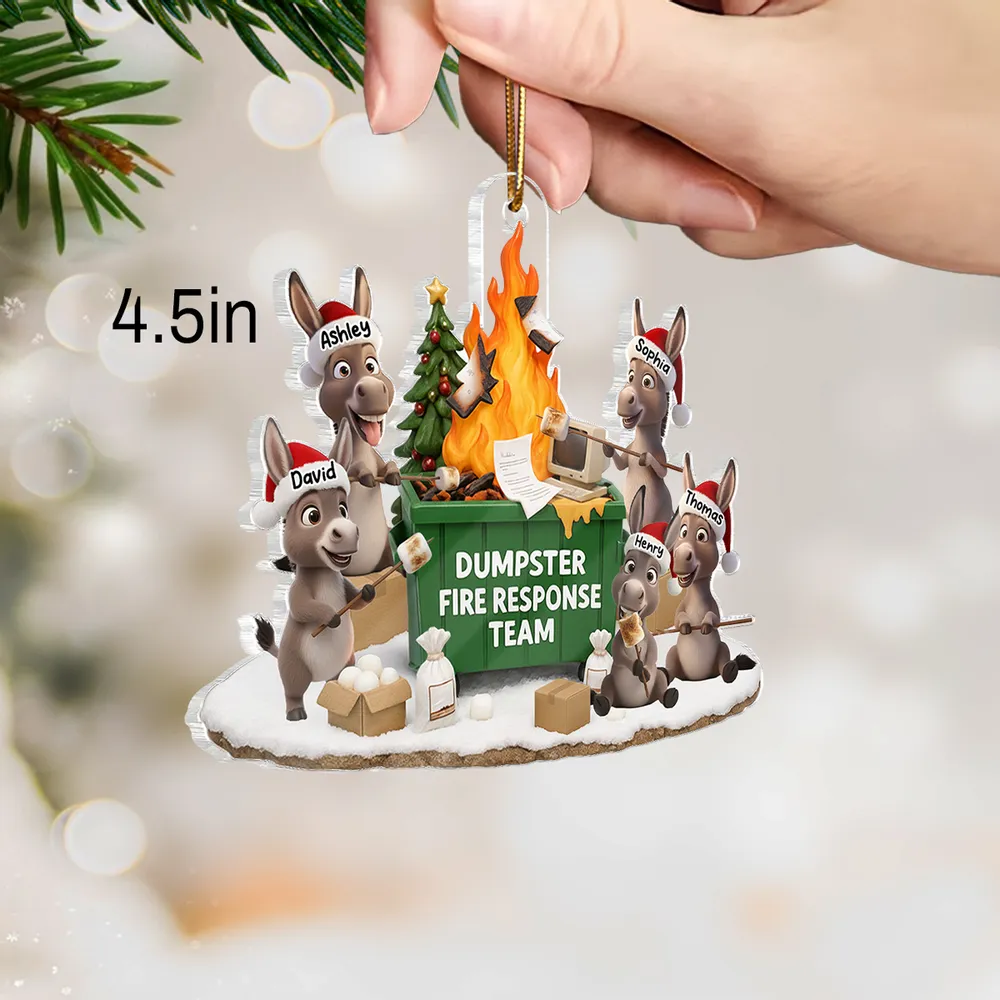 Personalized Acrylic Ornament Dumpster Fire Response Team Donkey Design Funny Christmas Gift for Coworkers - Image 3