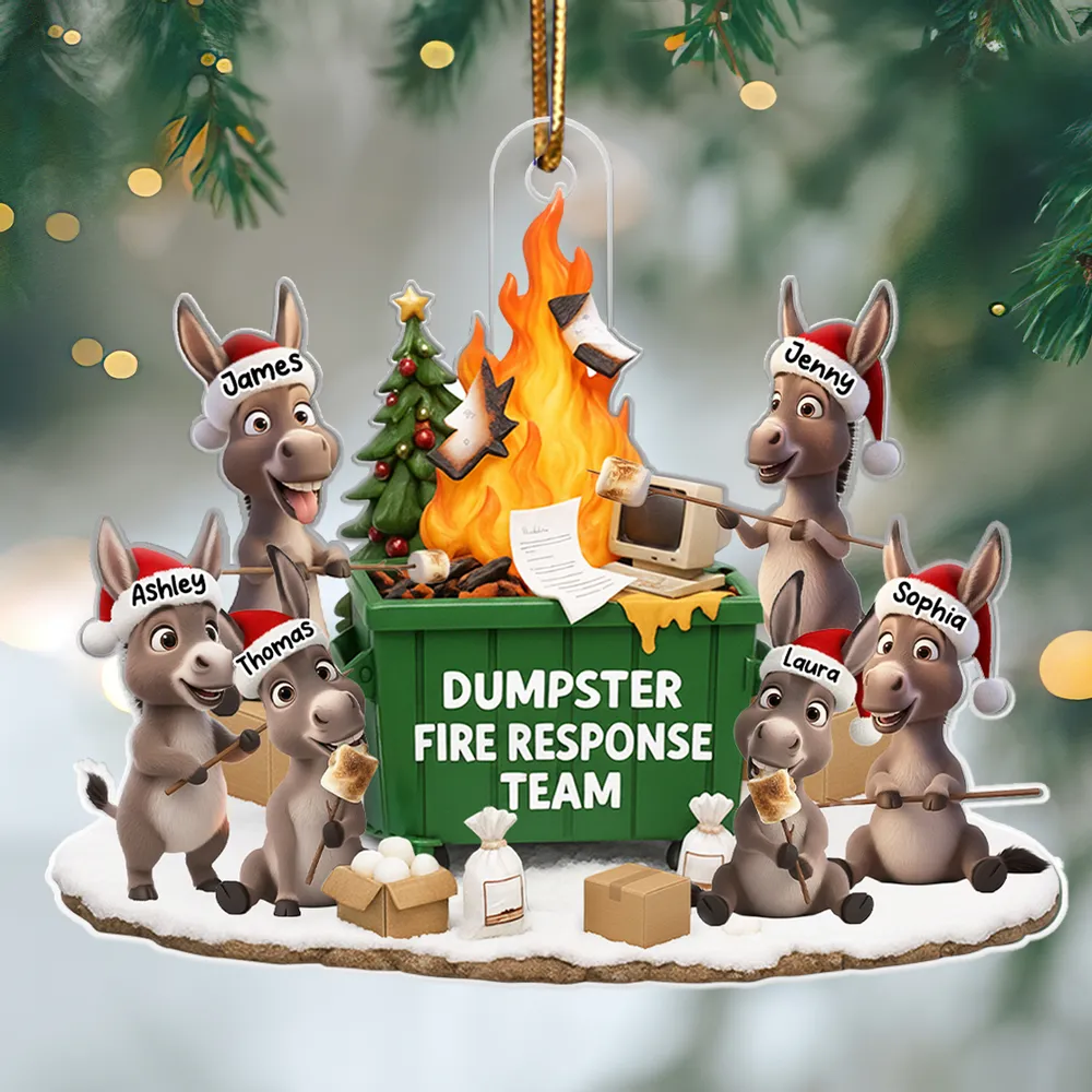 Personalized Acrylic Ornament Dumpster Fire Response Team Donkey Design Funny Christmas Gift for Coworkers - Image 8
