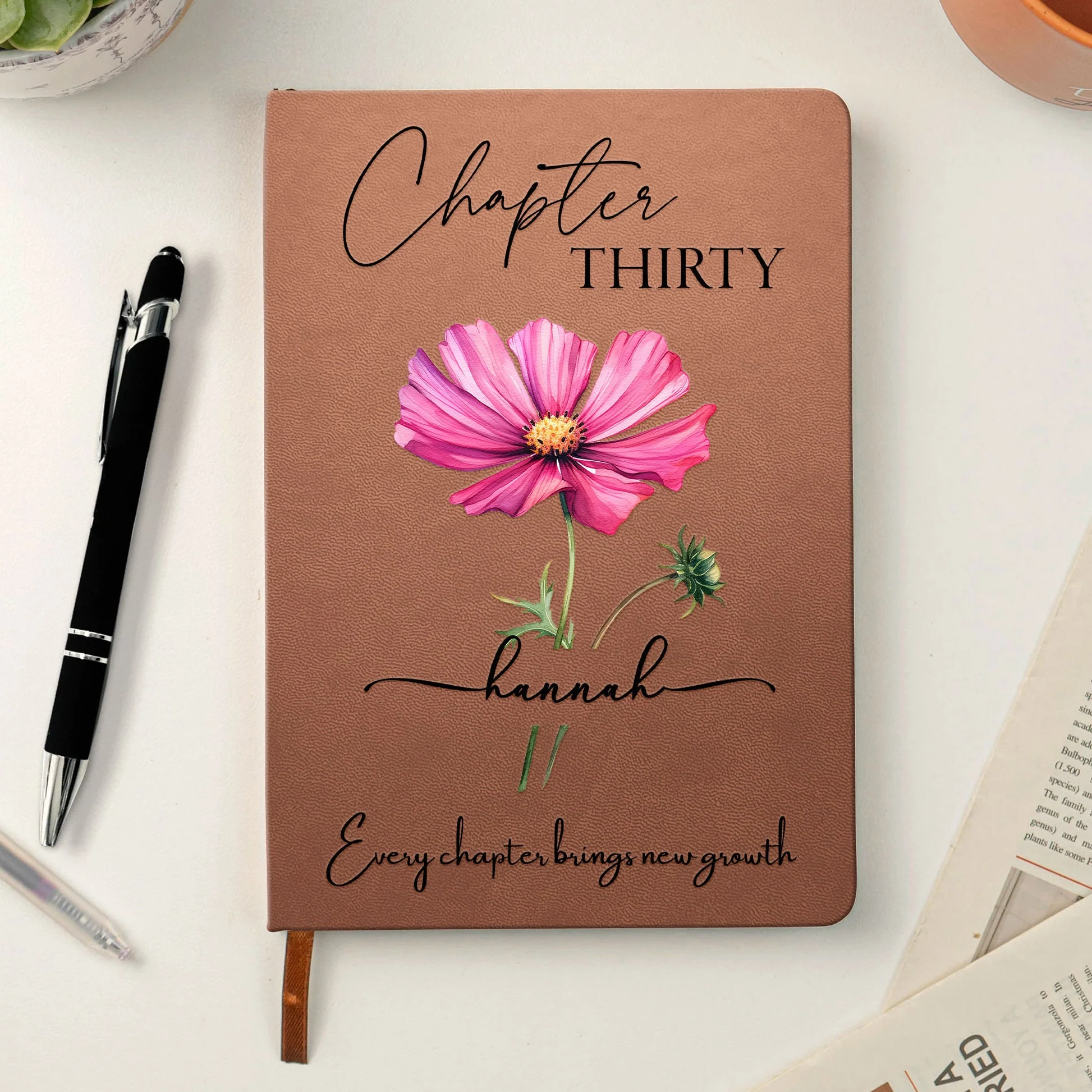 Personalized Leather Journal with Birth Year Chapter and Floral Art, Unique Birthday Gift for Her to Celebrate Every New Chapter - Image 3
