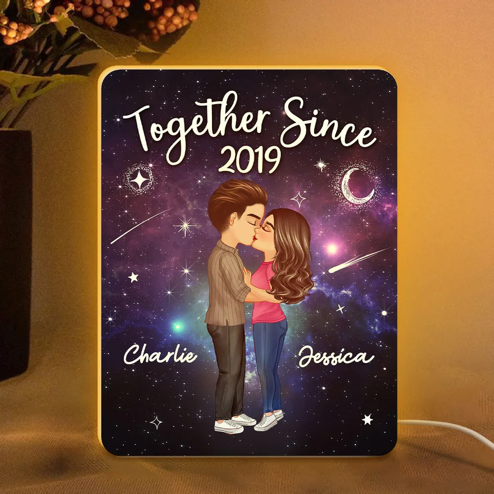 Personalized Acrylic Light Box for Couples with Galaxy Night Kiss, Soft Glow Romantic Bedroom Lamp, Unique Anniversary Gift
